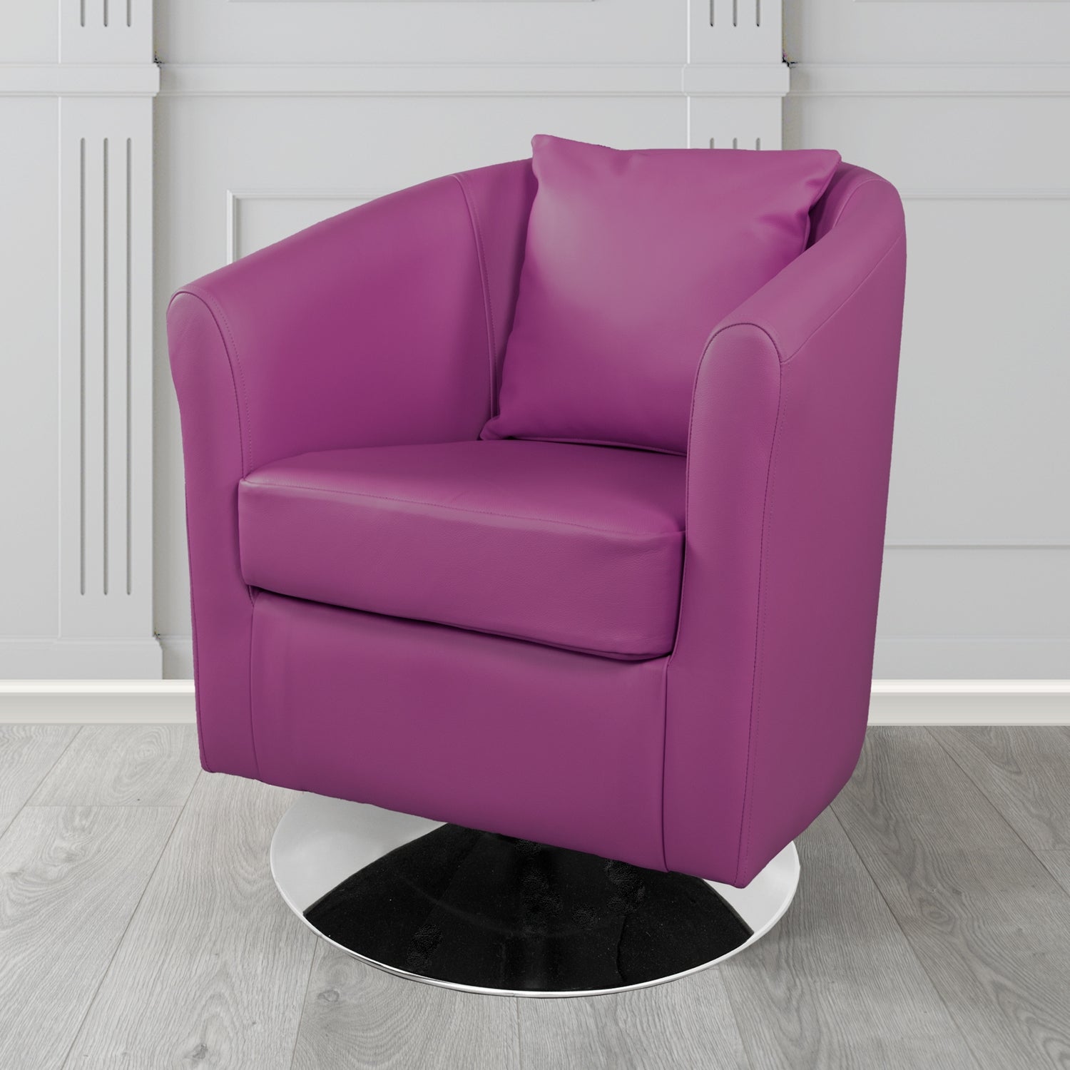 St Tropez Swivel Tub Chair in Shelly Crib 5 Genuine Leather with Scatter Cushion