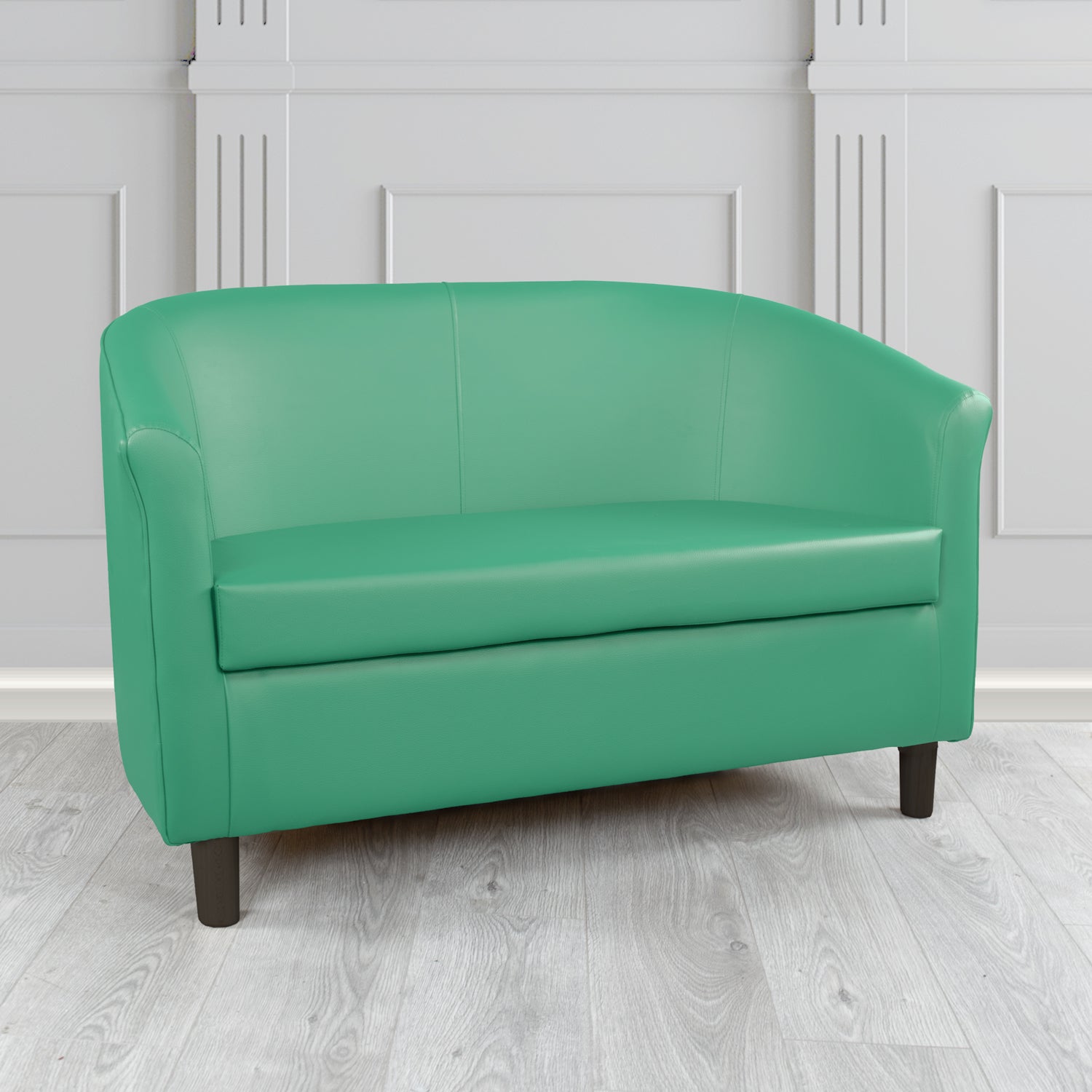 Tuscany 2 Seater Tub Sofa in Just Colour Crib 5 Faux Leather with Dark Wood Legs