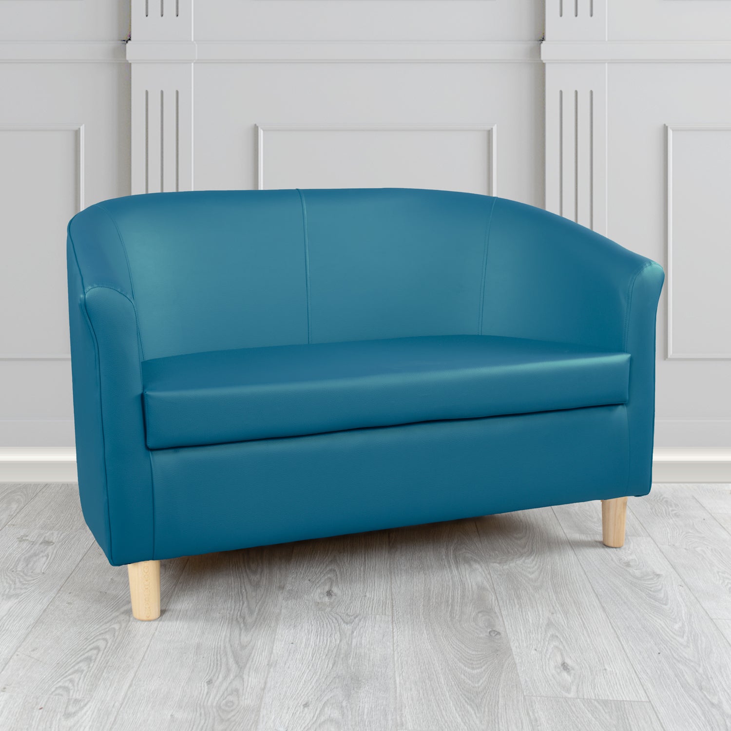 Tuscany 2 Seater Tub Sofa in Just Colour Crib 5 Faux Leather with Light Wood Legs