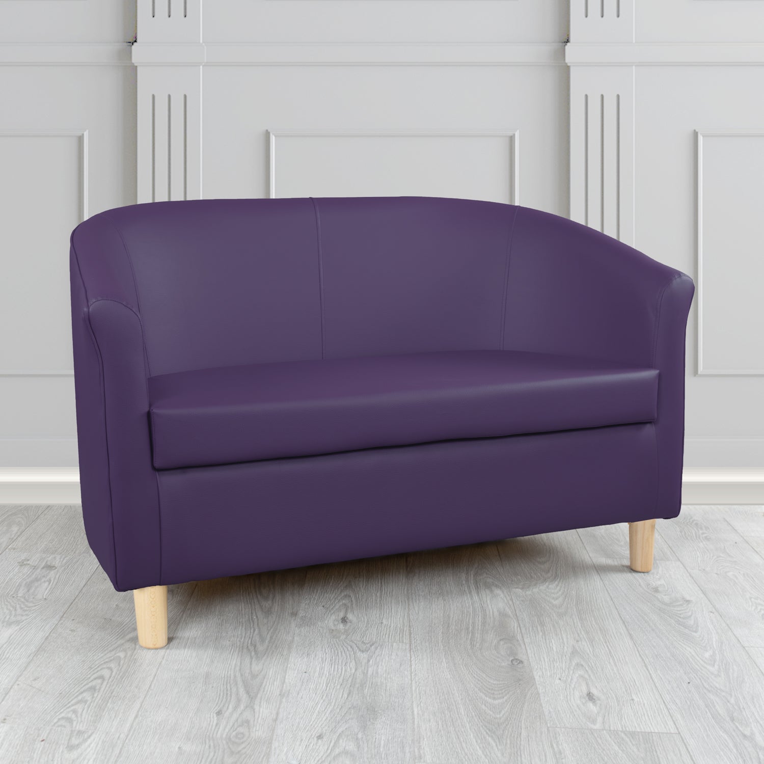 Tuscany 2 Seater Tub Sofa in Just Colour Crib 5 Faux Leather with Light Wood Legs