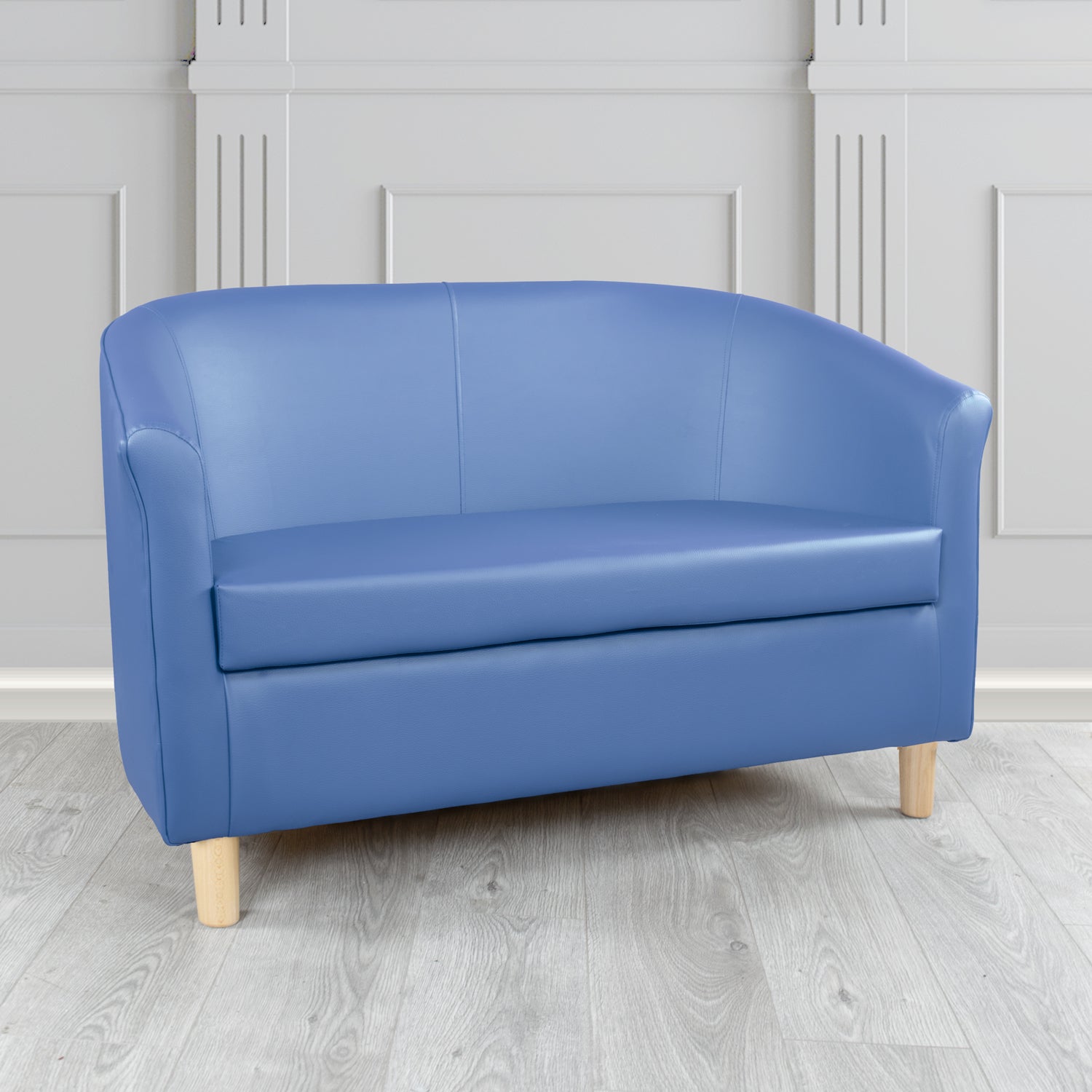 Tuscany 2 Seater Tub Sofa in Just Colour Crib 5 Faux Leather with Light Wood Legs