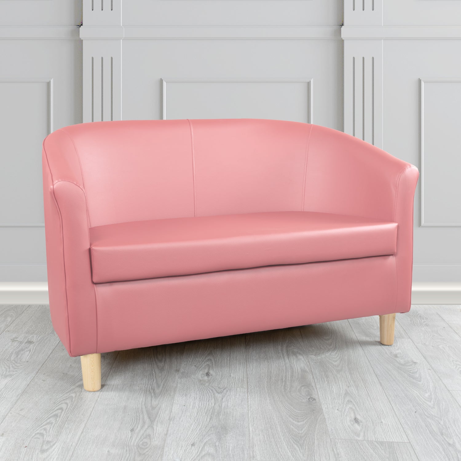 Tuscany 2 Seater Tub Sofa in Just Colour Crib 5 Faux Leather with Light Wood Legs