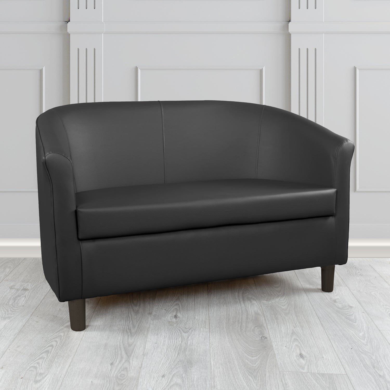 Tuscany 2 Seater Tub Sofa in Just Colour Crib 5 Faux Leather with Dark Wood Legs