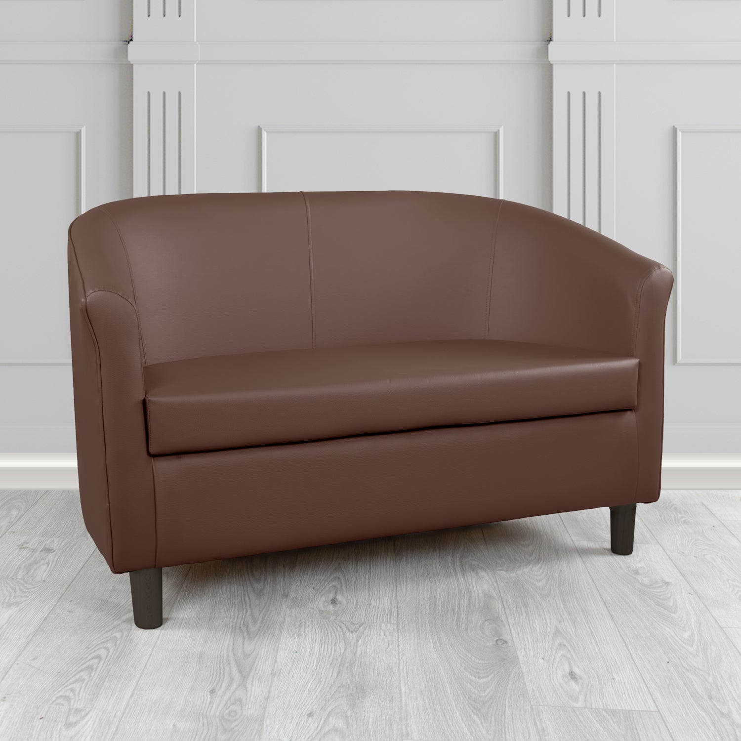 Tuscany 2 Seater Tub Sofa in Just Colour Crib 5 Faux Leather with Dark Wood Legs