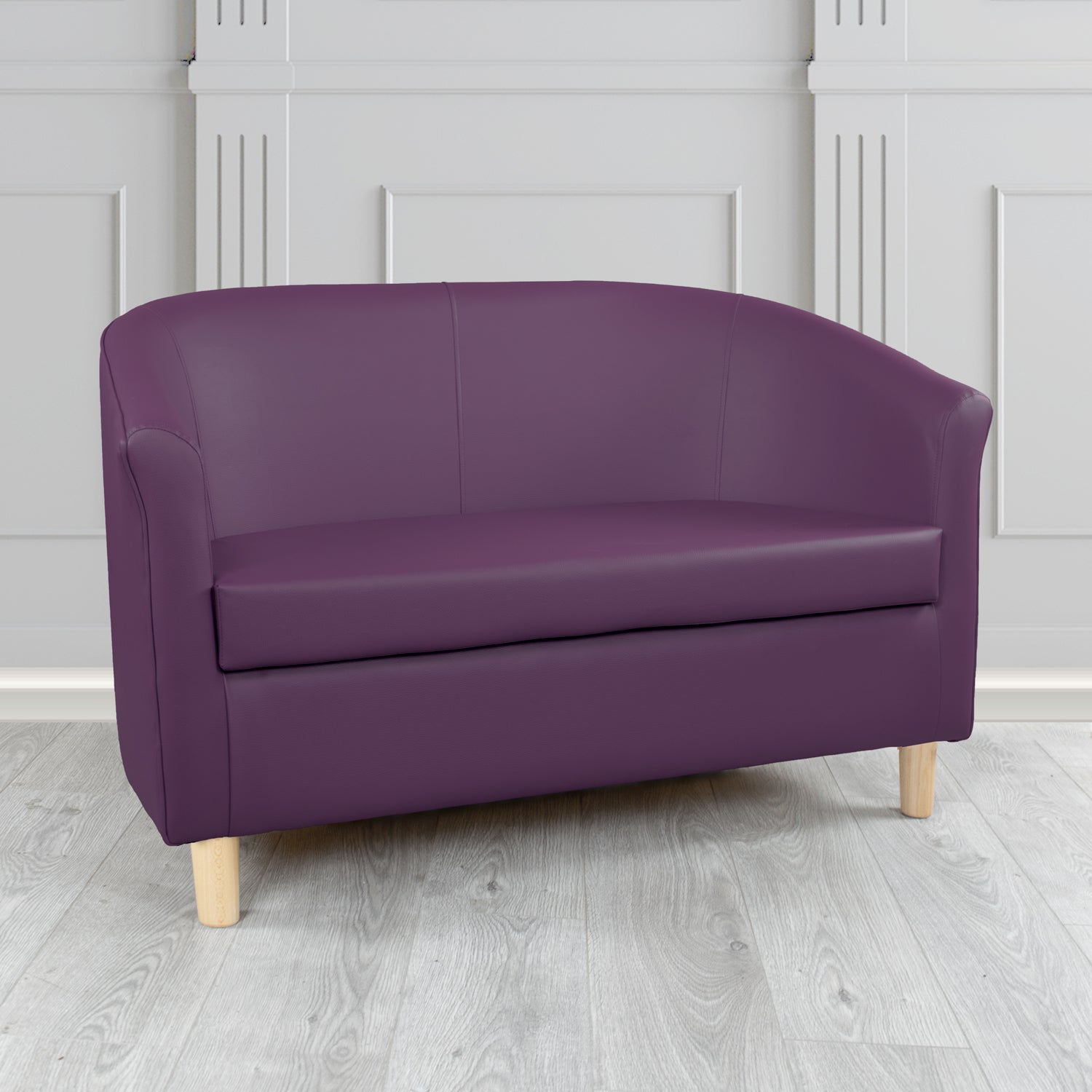 Tuscany 2 Seater Tub Sofa in Just Colour Crib 5 Faux Leather with Light Wood Legs