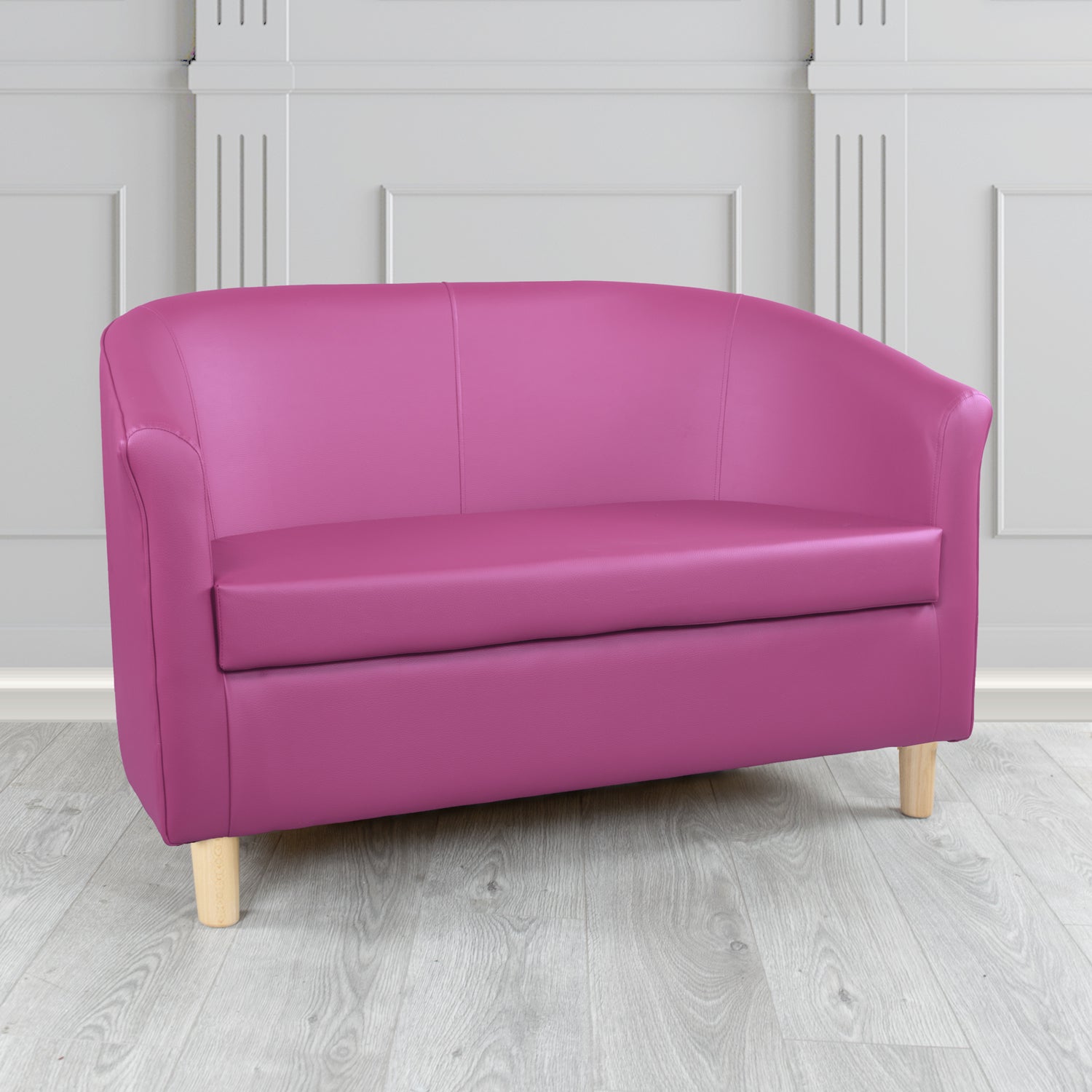 Tuscany 2 Seater Tub Sofa in Just Colour Crib 5 Faux Leather with Light Wood Legs