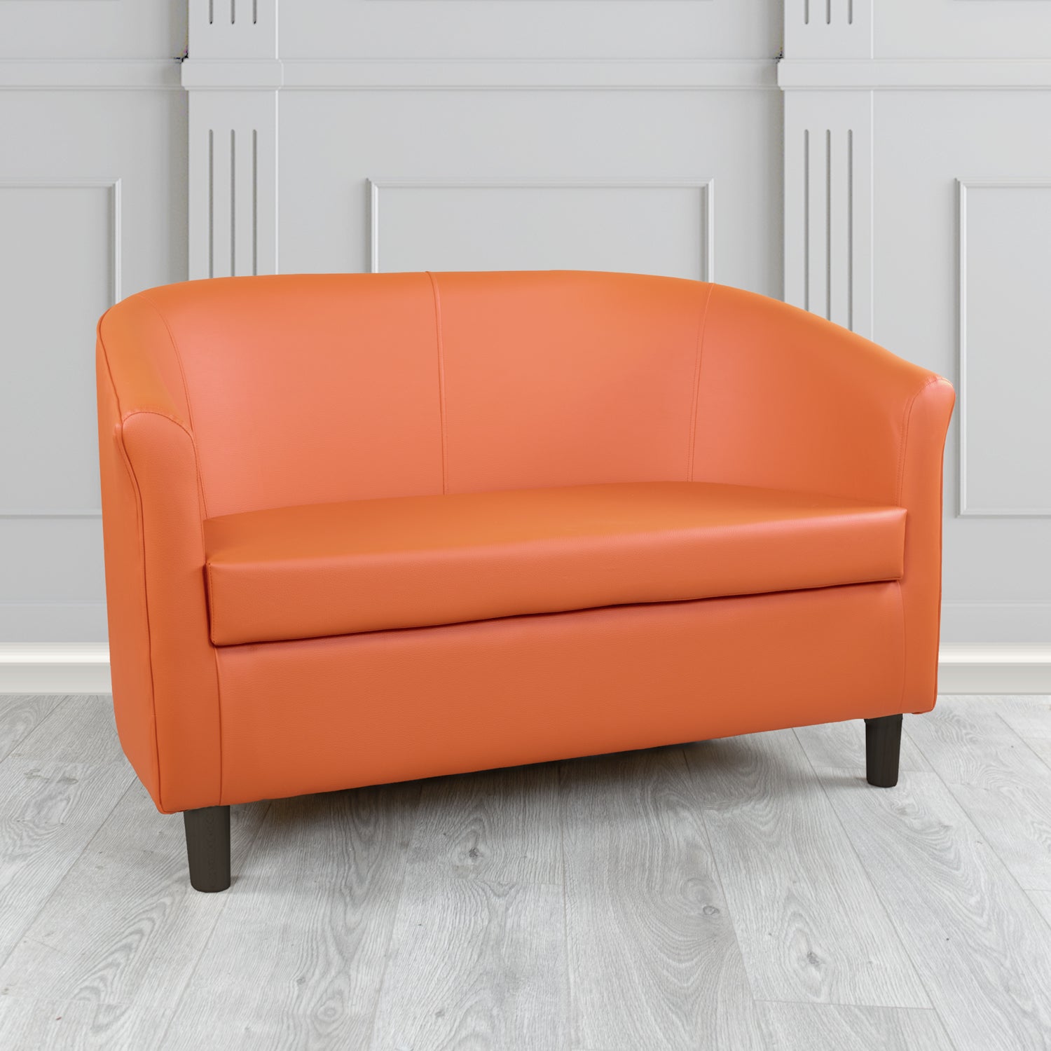 Tuscany 2 Seater Tub Sofa in Just Colour Crib 5 Faux Leather with Dark Wood Legs