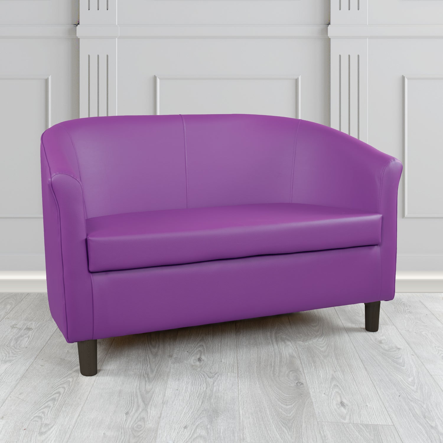 Tuscany 2 Seater Tub Sofa in Just Colour Crib 5 Faux Leather with Dark Wood Legs