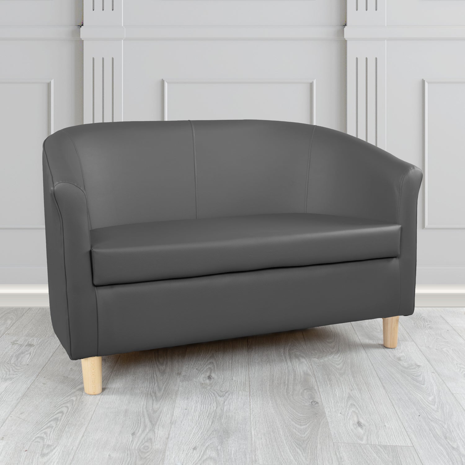 Tuscany 2 Seater Tub Sofa in Just Colour Crib 5 Faux Leather with Light Wood Legs