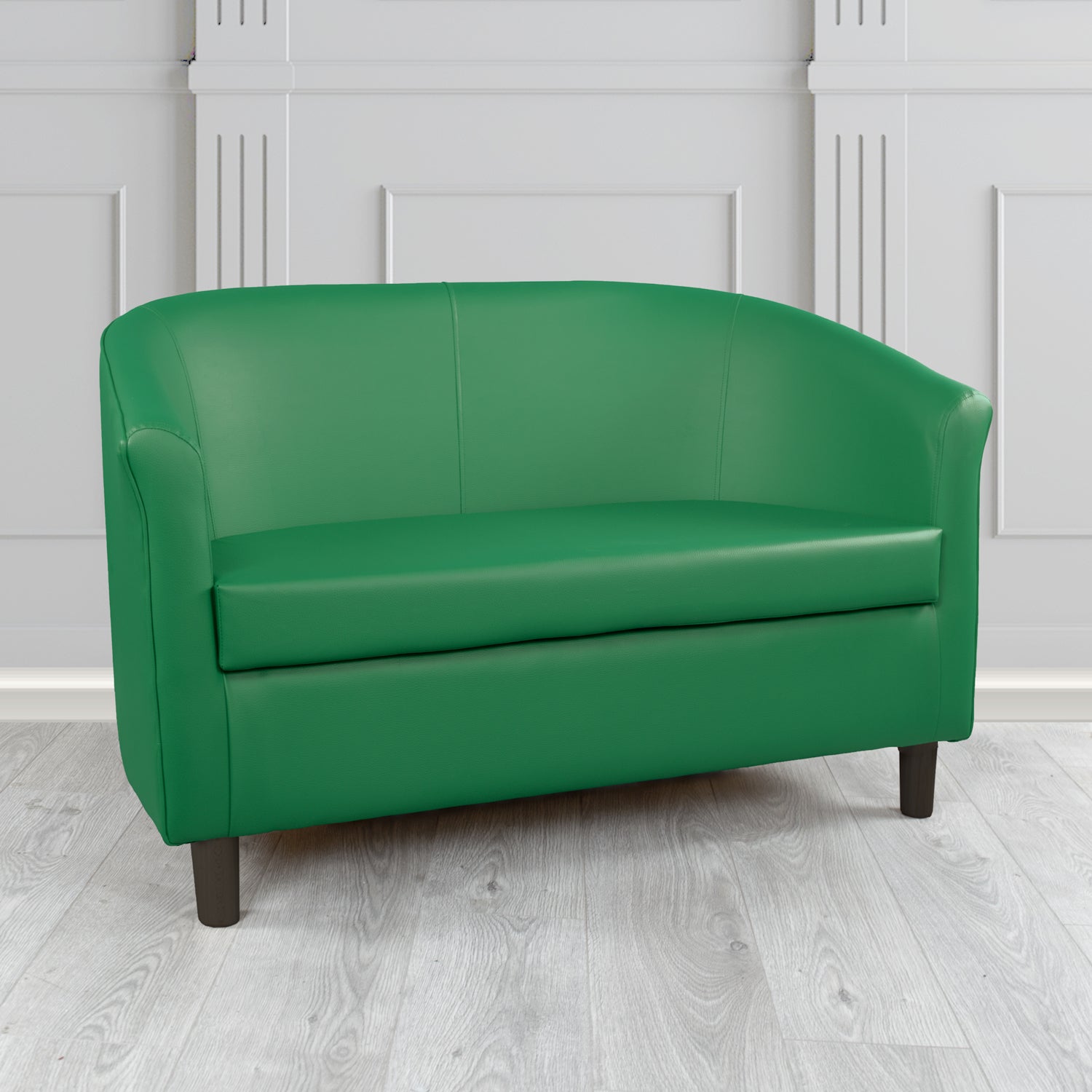 Tuscany 2 Seater Tub Sofa in Just Colour Crib 5 Faux Leather with Dark Wood Legs