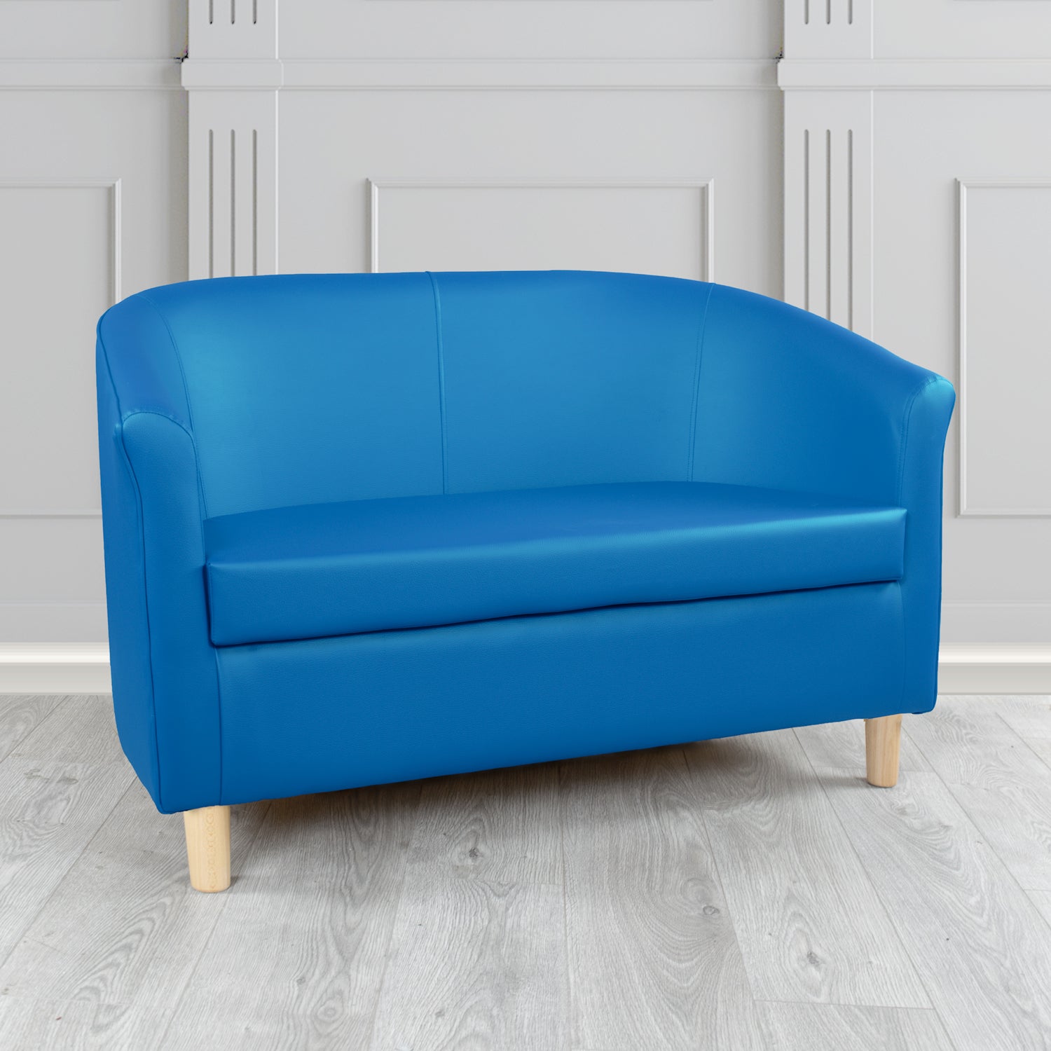 Tuscany 2 Seater Tub Sofa in Just Colour Crib 5 Faux Leather with Light Wood Legs