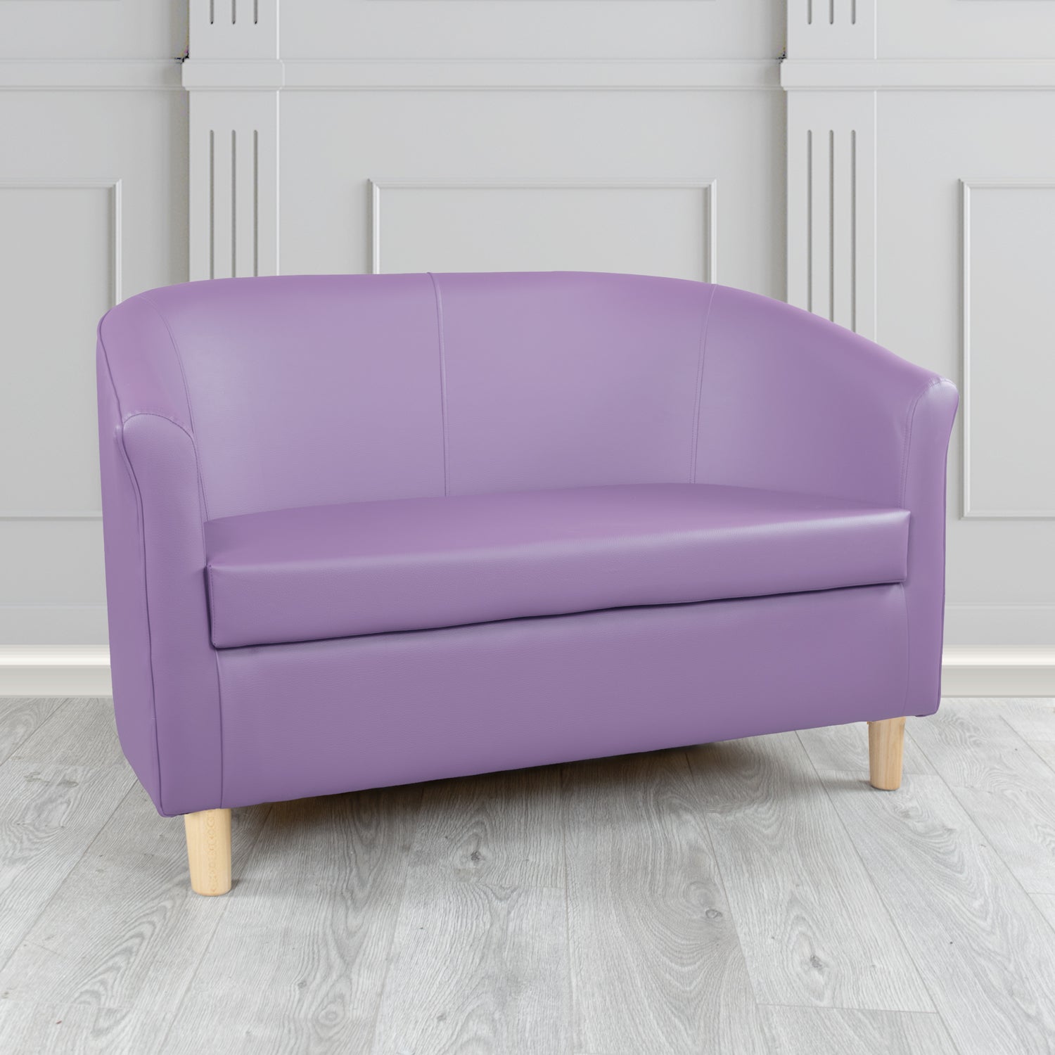 Tuscany 2 Seater Tub Sofa in Just Colour Crib 5 Faux Leather with Light Wood Legs