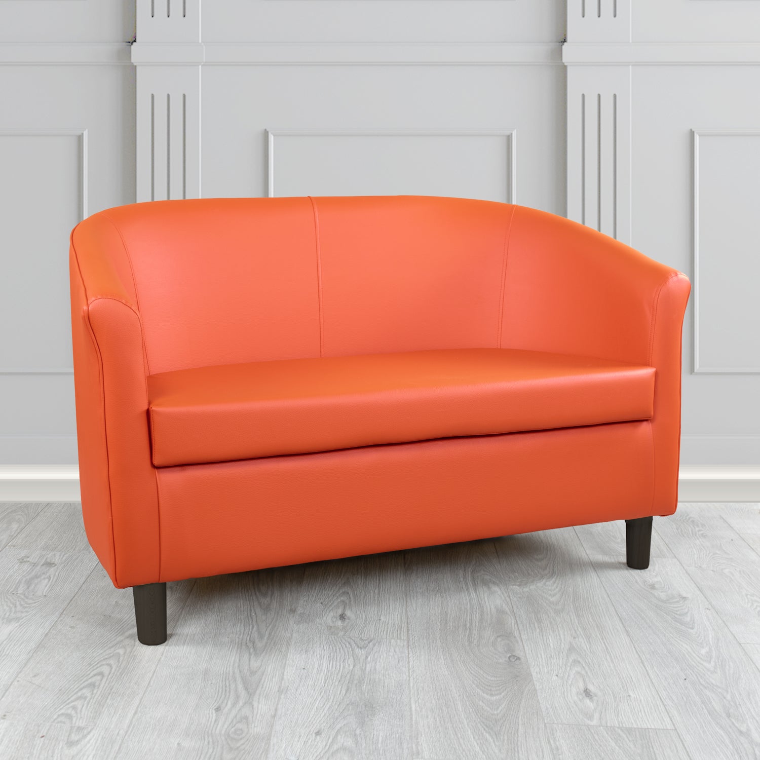 Tuscany 2 Seater Tub Sofa in Just Colour Crib 5 Faux Leather with Dark Wood Legs