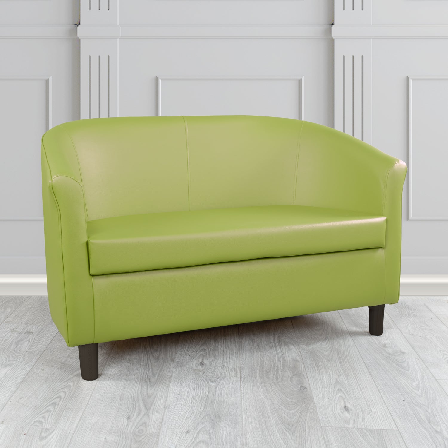 Tuscany 2 Seater Tub Sofa in Just Colour Crib 5 Faux Leather with Dark Wood Legs