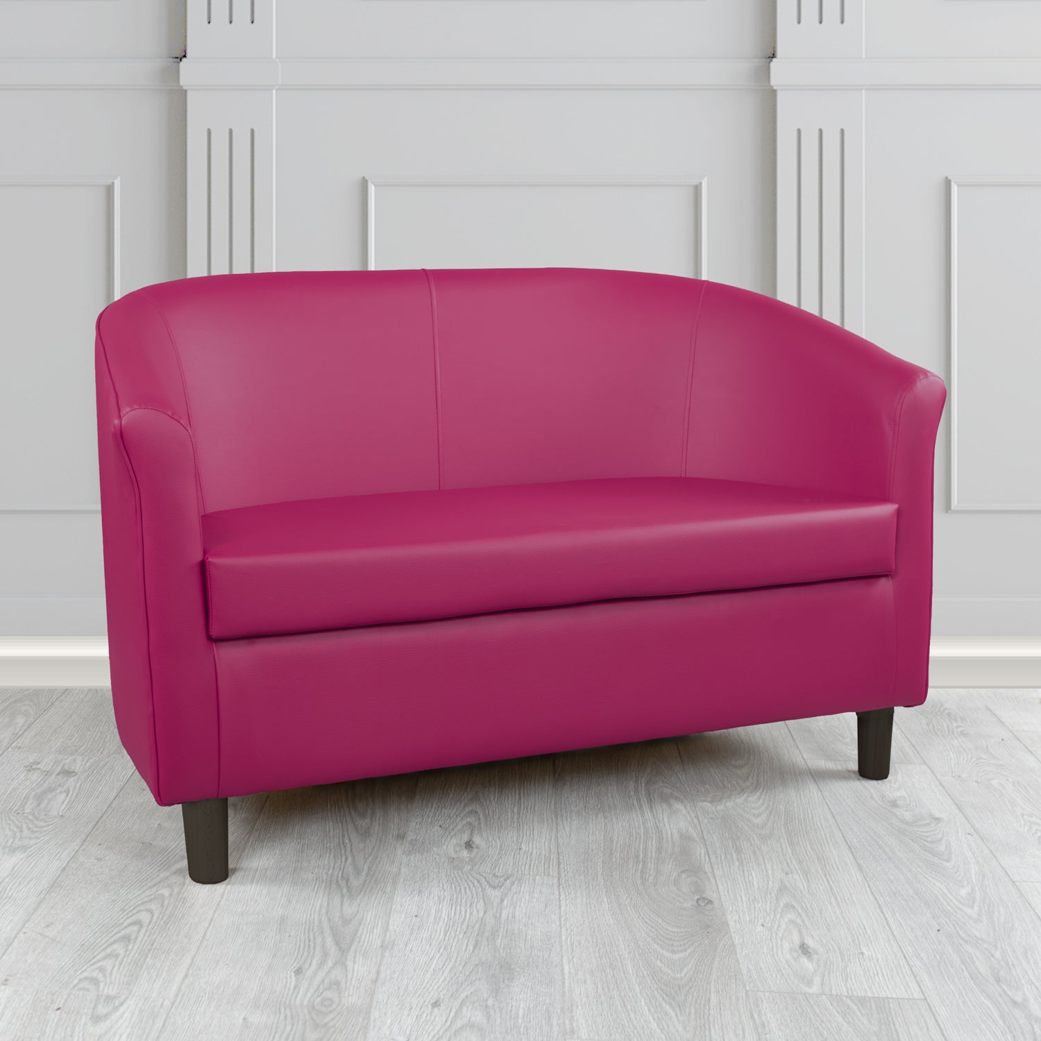 Tuscany 2 Seater Tub Sofa in Just Colour Crib 5 Faux Leather with Dark Wood Legs