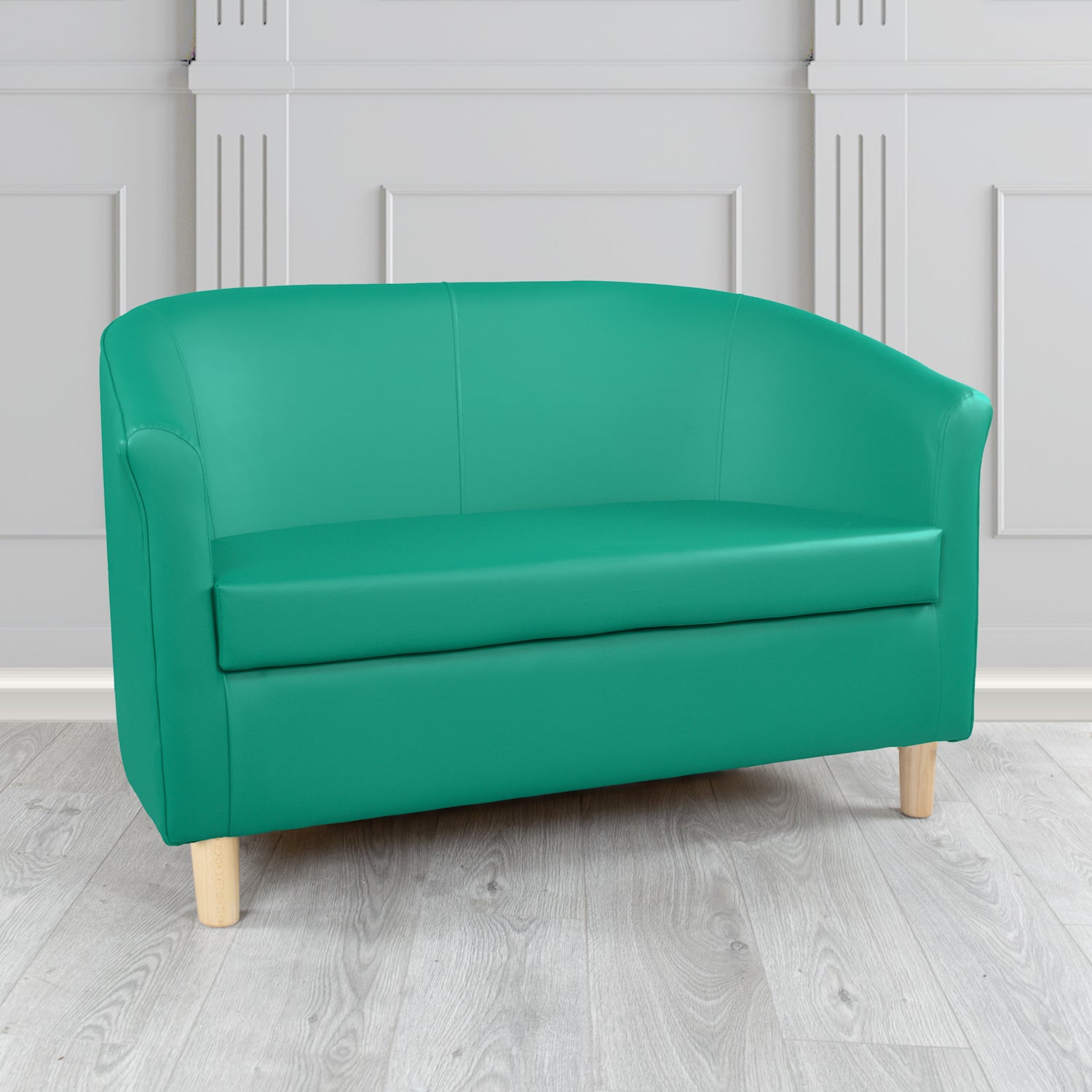 Tuscany 2 Seater Tub Sofa in Just Colour Crib 5 Faux Leather with Light Wood Legs