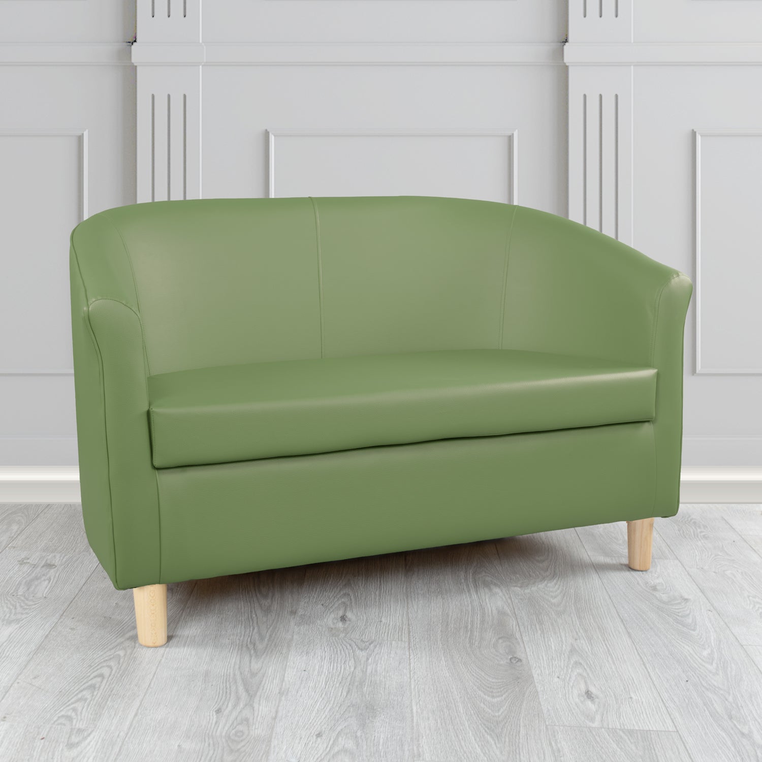 Tuscany 2 Seater Tub Sofa in Just Colour Crib 5 Faux Leather with Light Wood Legs