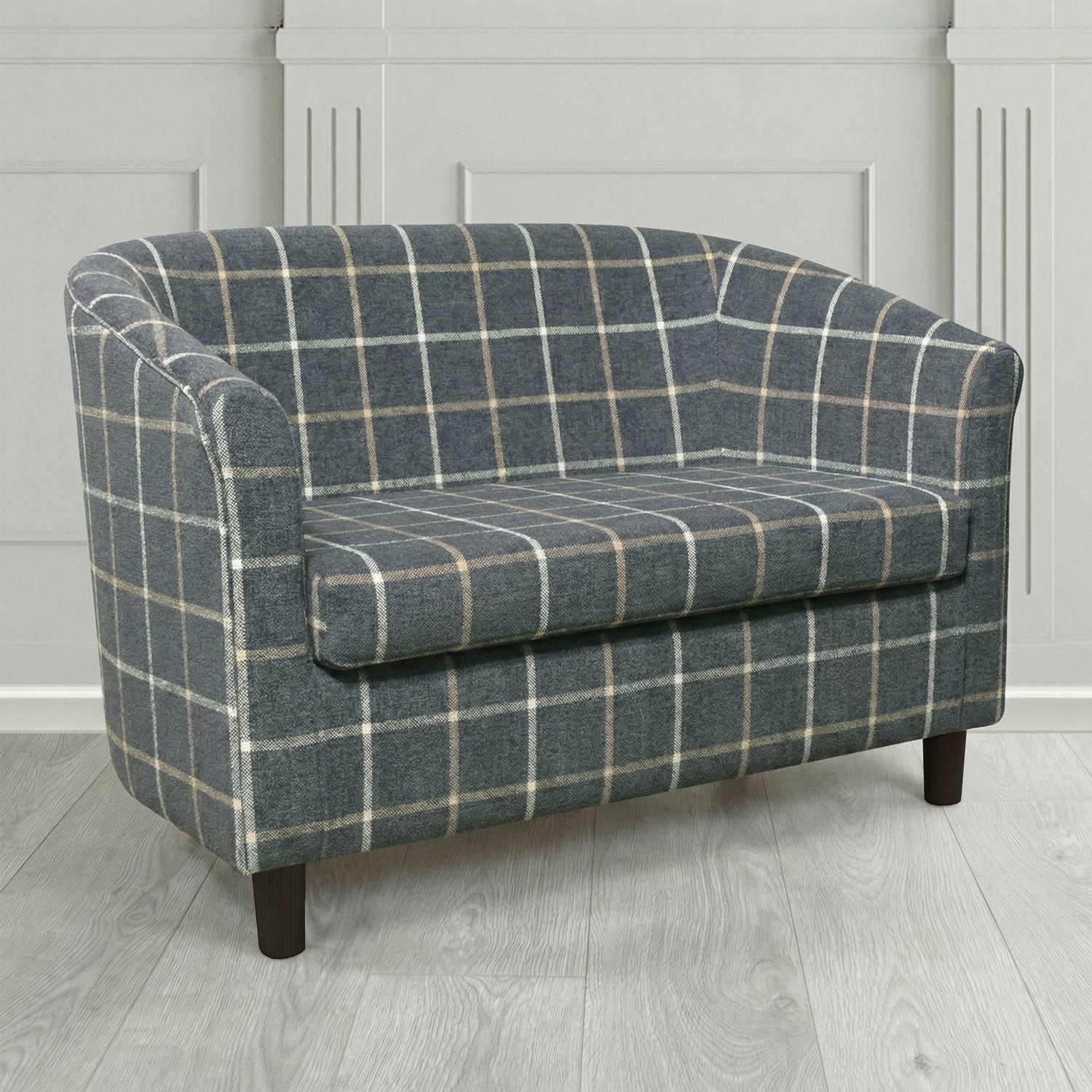 Tuscany 2 Seater Tub Sofa in Cristina Marrone Lana Check Tartan Crib 5 Fabric
