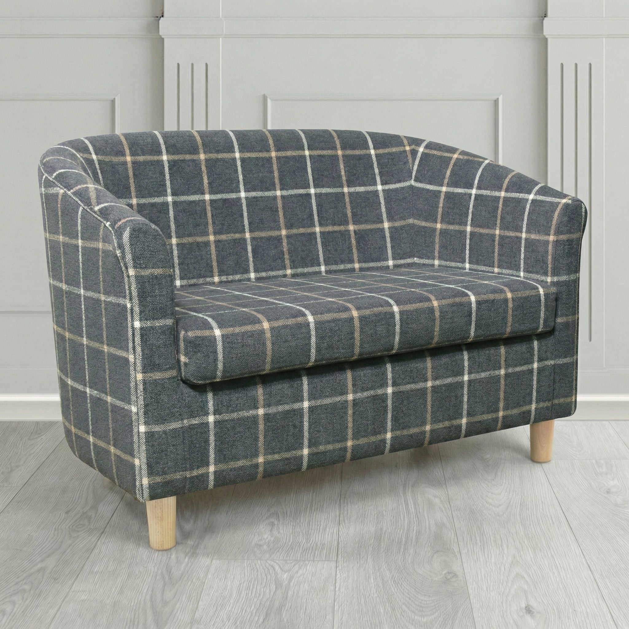 Tuscany 2 Seater Tub Sofa in Cristina Marrone Lana Check Tartan Crib 5 Fabric