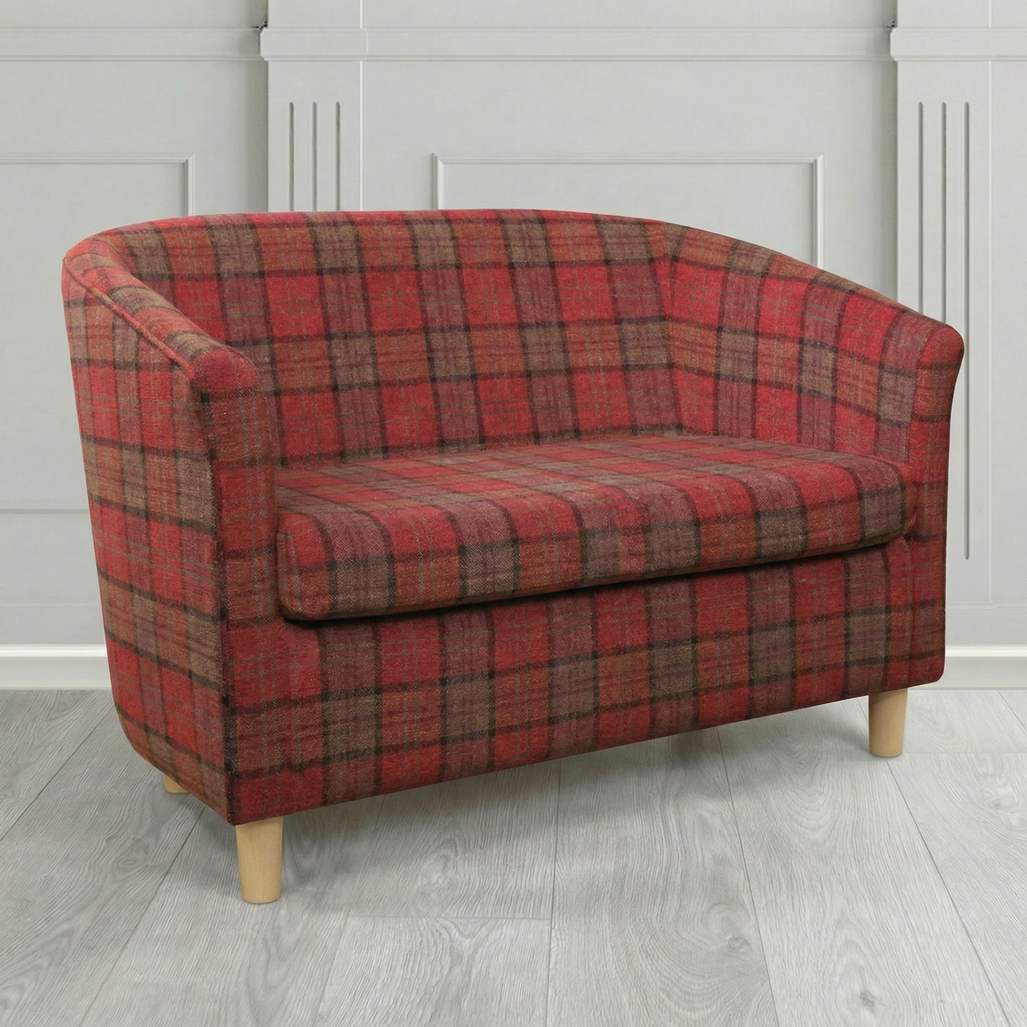 Tuscany 2 Seater Tub Sofa in Cristina Marrone Lana Tartan Crib 5 Fabric