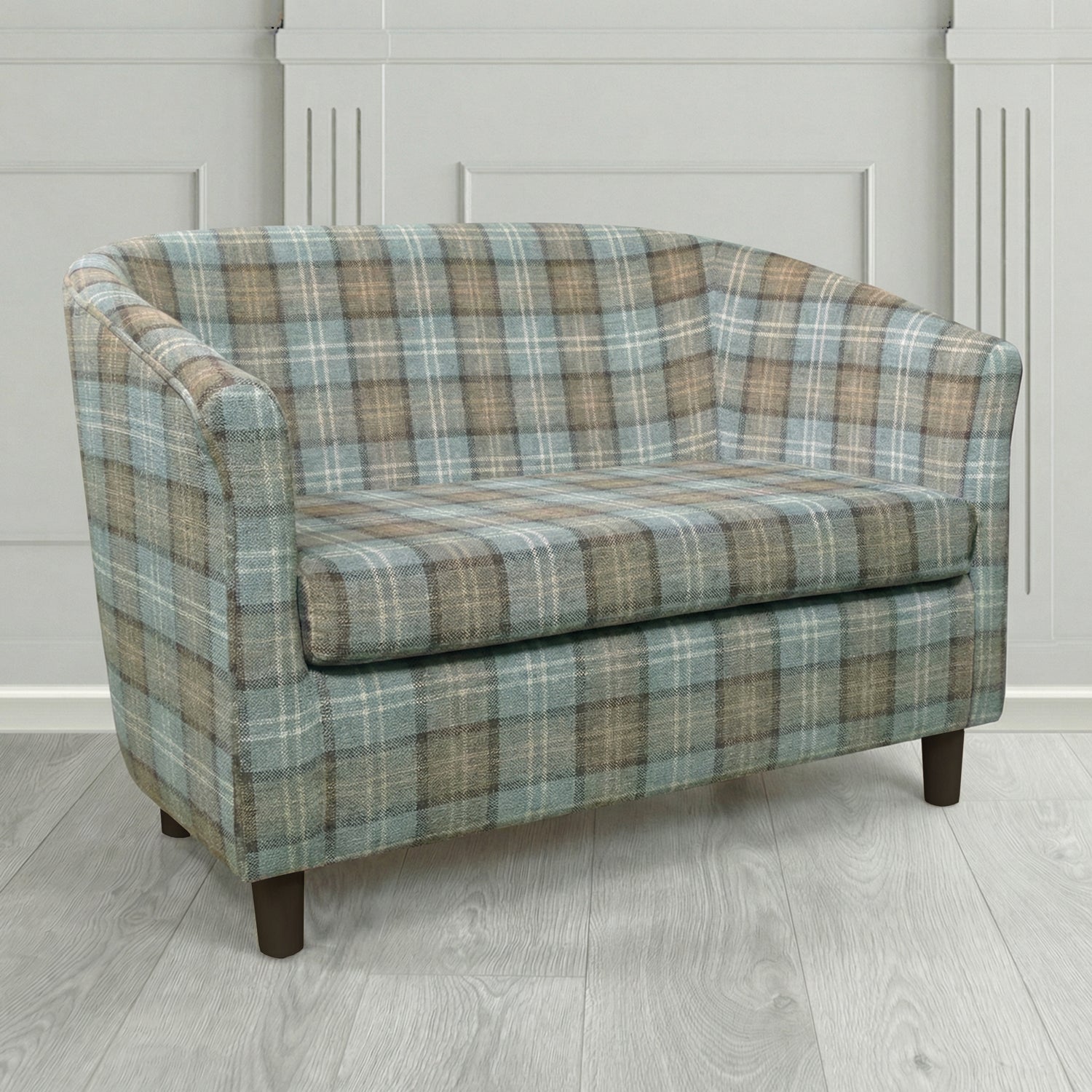 Tuscany 2 Seater Tub Sofa in Cristina Marrone Lana Tartan Crib 5 Fabric