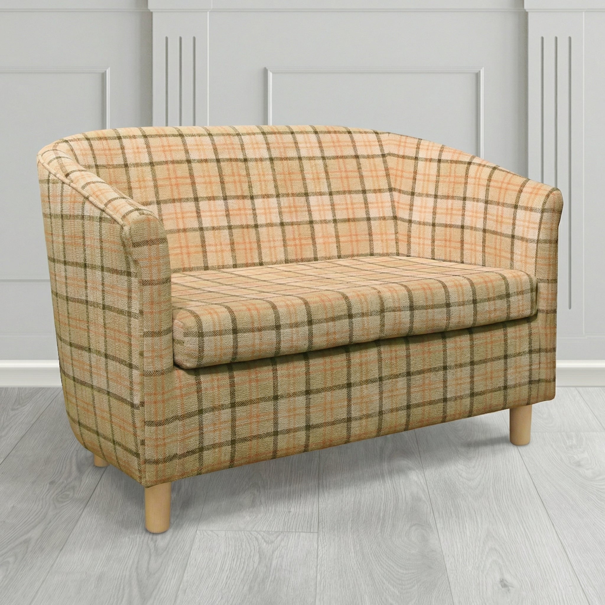 Tuscany 2 Seater Tub Sofa in Cristina Marrone Lana Tartan Crib 5 Fabric