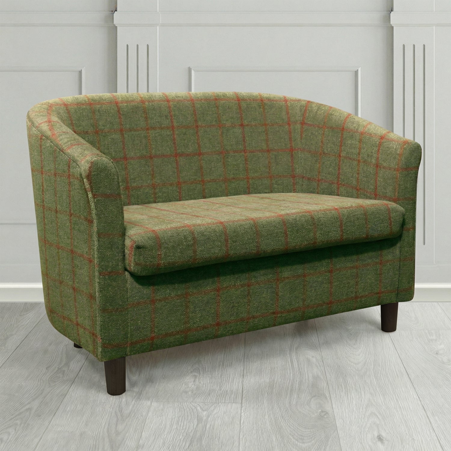 Tuscany 2 Seater Tub Sofa in Cristina Marrone Lana Check Tartan Crib 5 Fabric