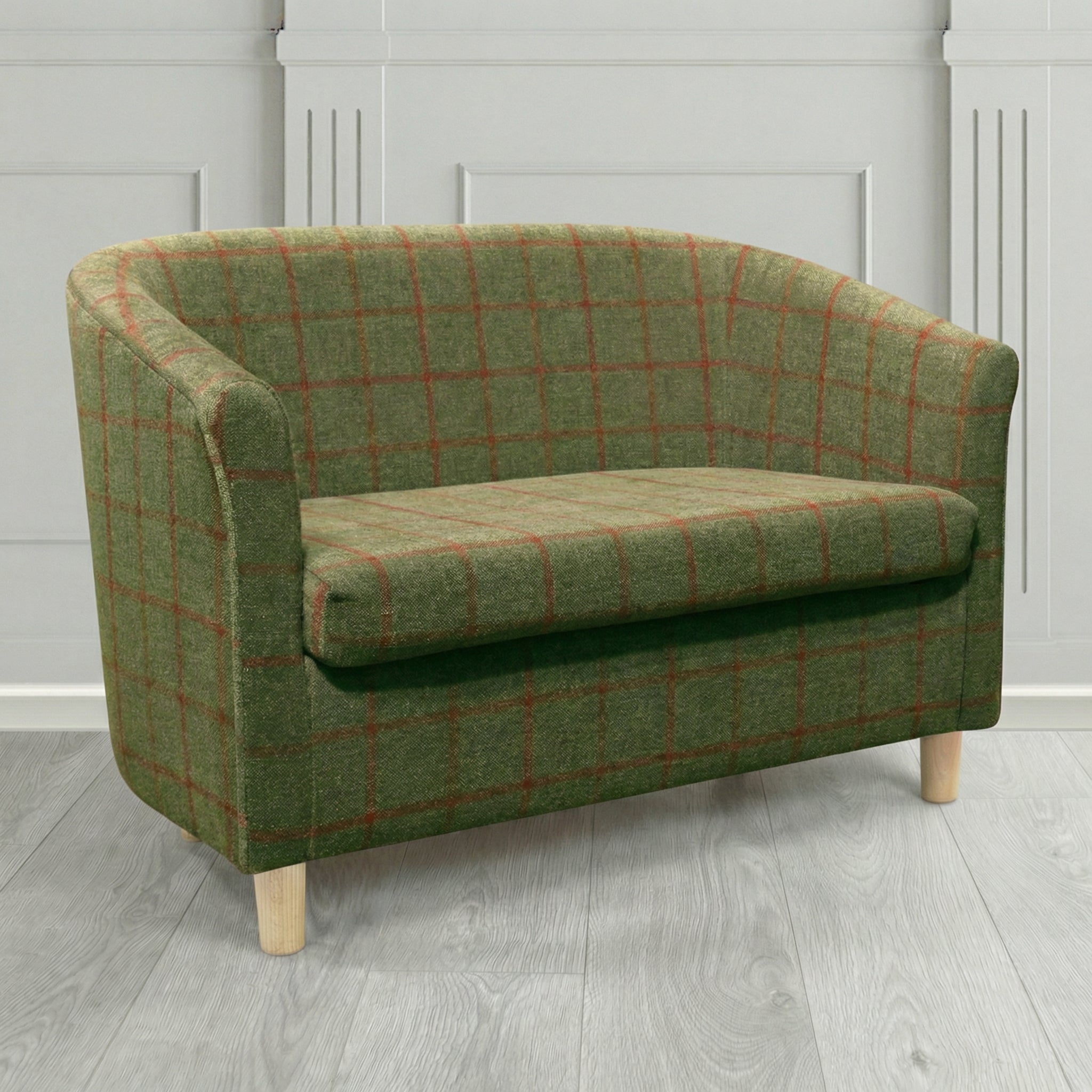 Tuscany 2 Seater Tub Sofa in Cristina Marrone Lana Check Tartan Crib 5 Fabric