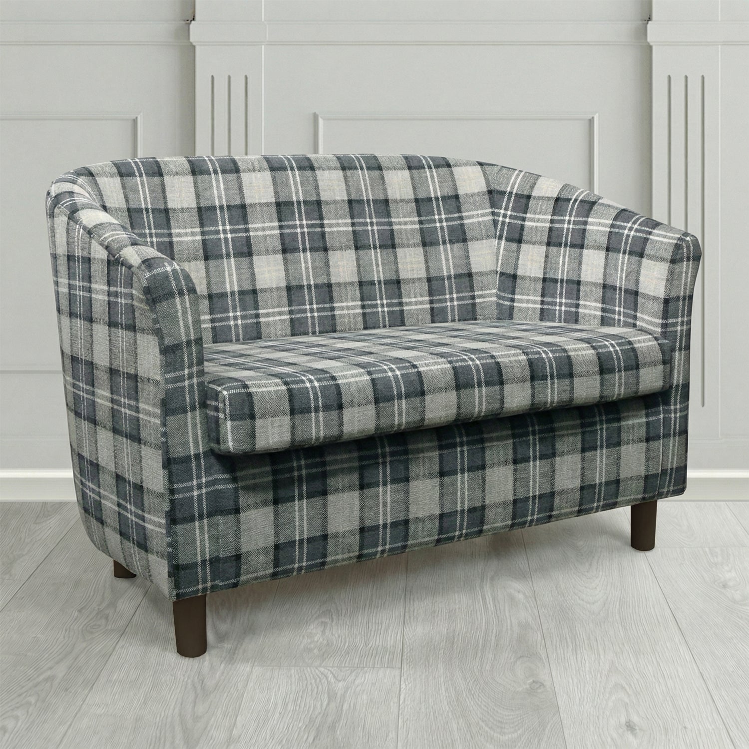 Tuscany 2 Seater Tub Sofa in Cristina Marrone Lana Tartan Crib 5 Fabric