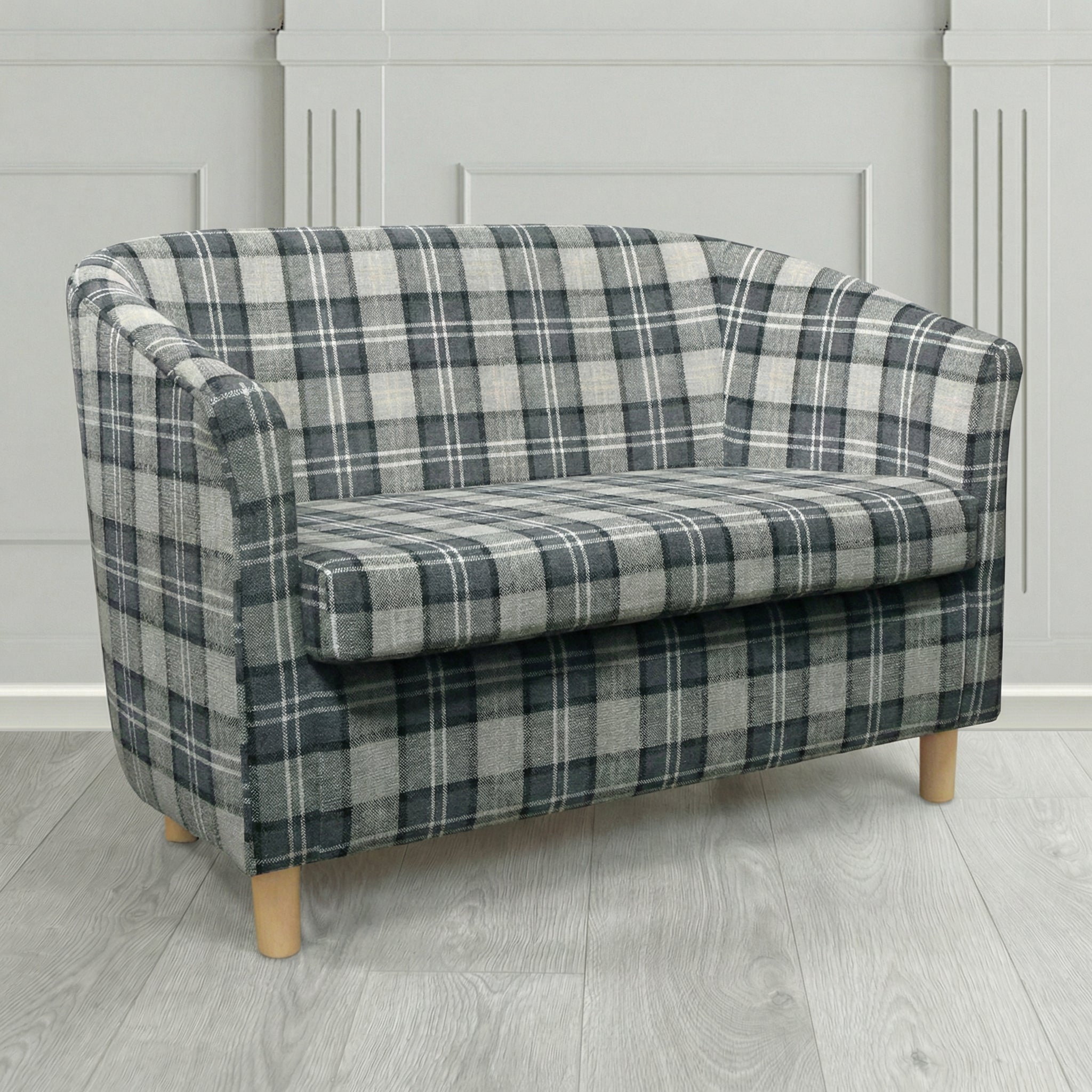 Tuscany 2 Seater Tub Sofa in Cristina Marrone Lana Tartan Crib 5 Fabric