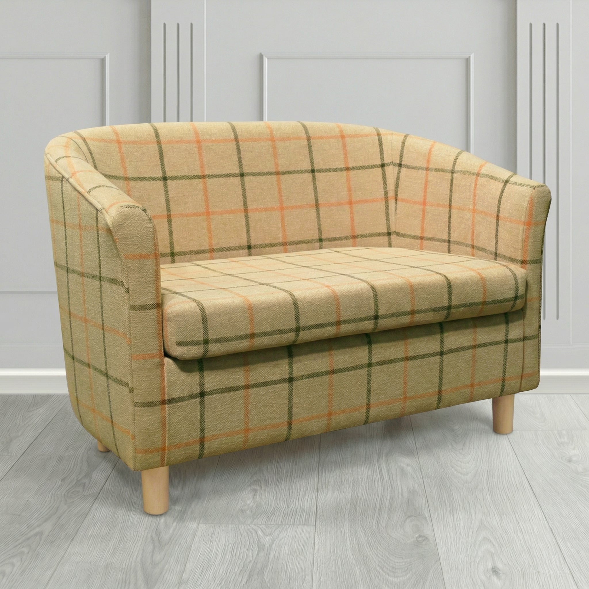 Tuscany 2 Seater Tub Sofa in Cristina Marrone Lana Check Tartan Crib 5 Fabric