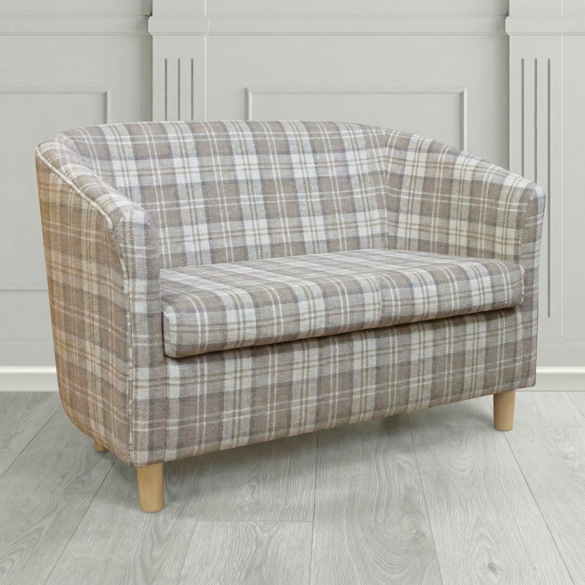 Tuscany 2 Seater Tub Sofa in Cristina Marrone Lana Tartan Crib 5 Fabric