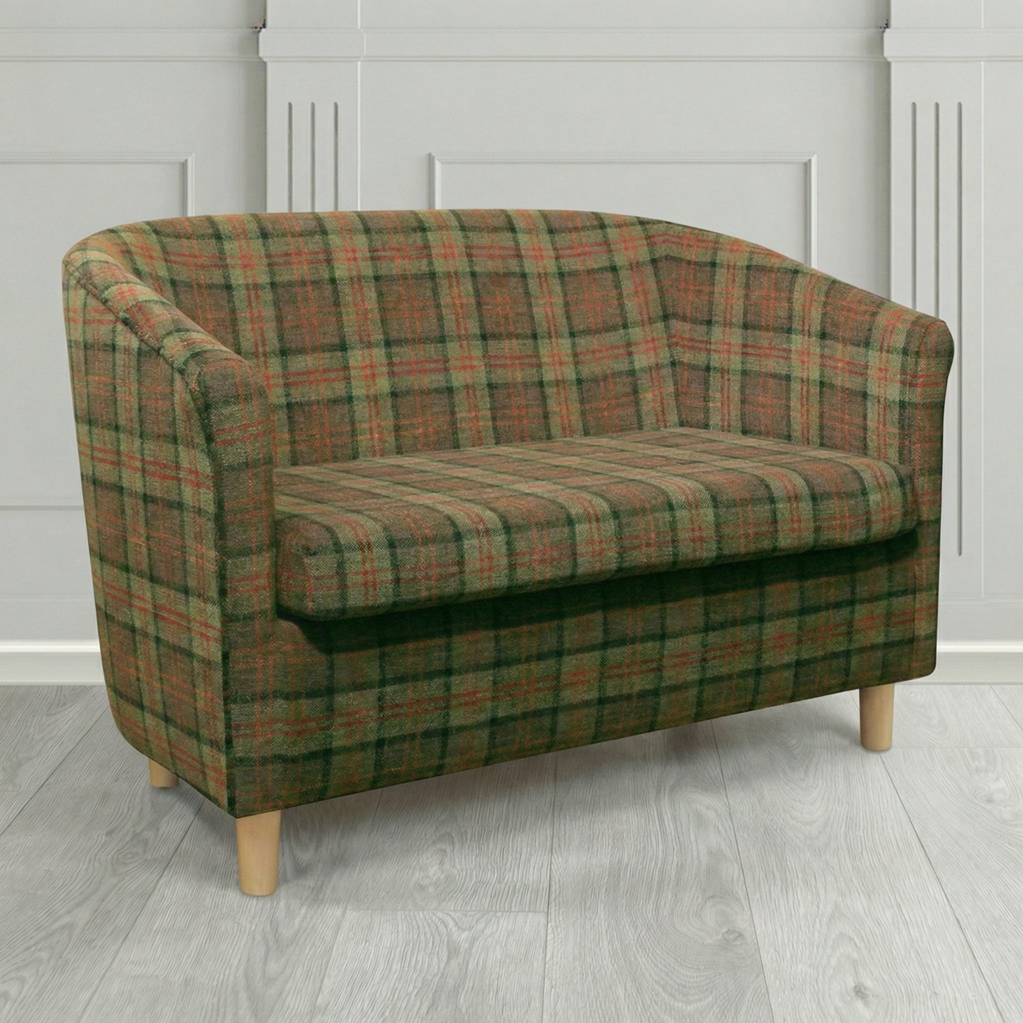Tuscany 2 Seater Tub Sofa in Cristina Marrone Lana Tartan Crib 5 Fabric