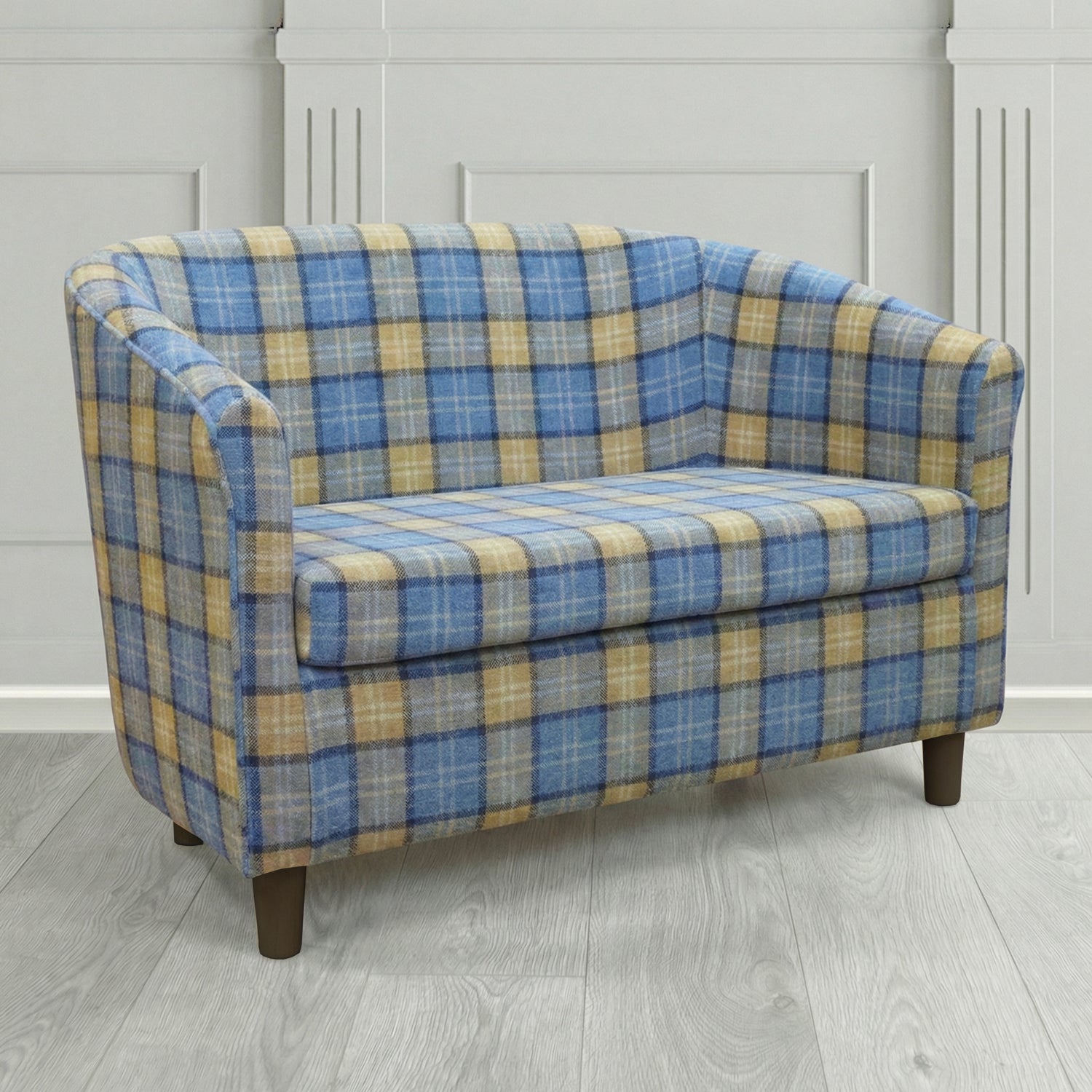 Tuscany 2 Seater Tub Sofa in Cristina Marrone Lana Tartan Crib 5 Fabric