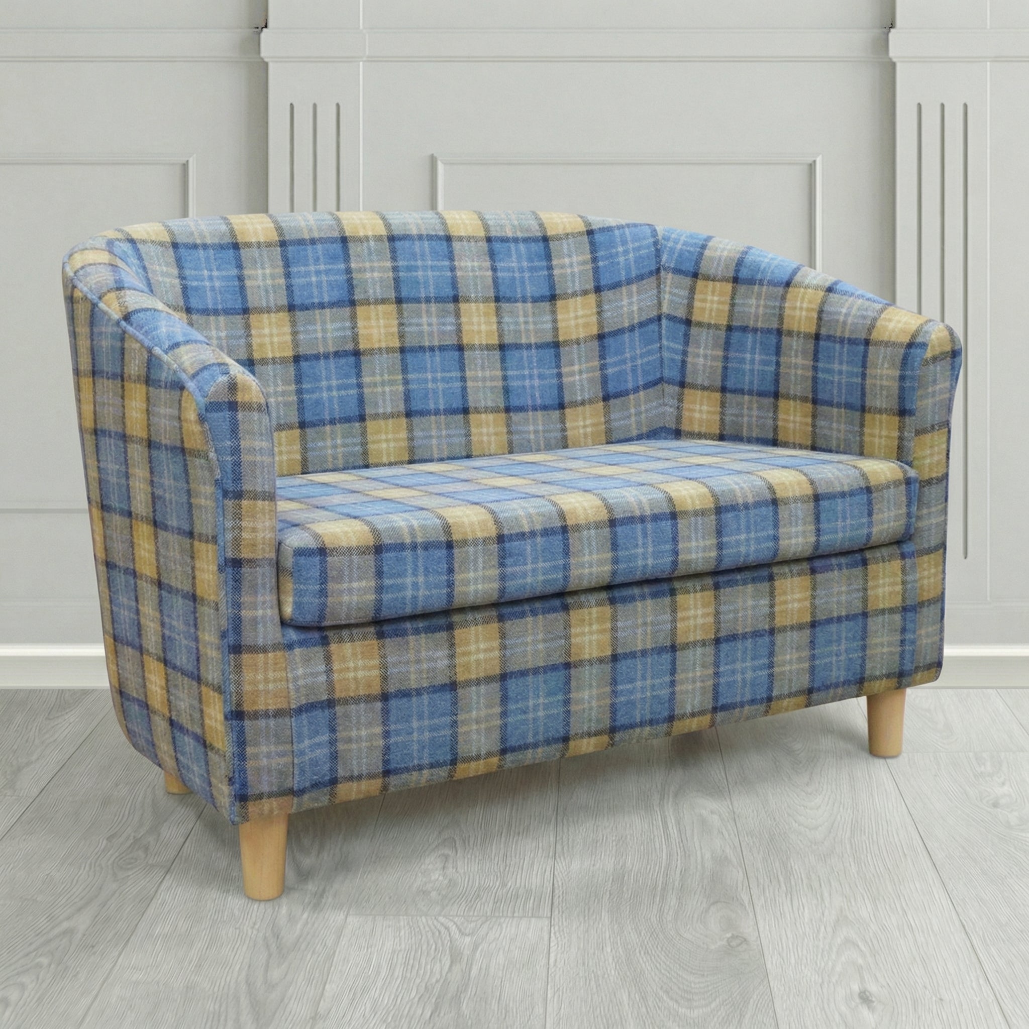 Tuscany 2 Seater Tub Sofa in Cristina Marrone Lana Tartan Crib 5 Fabric