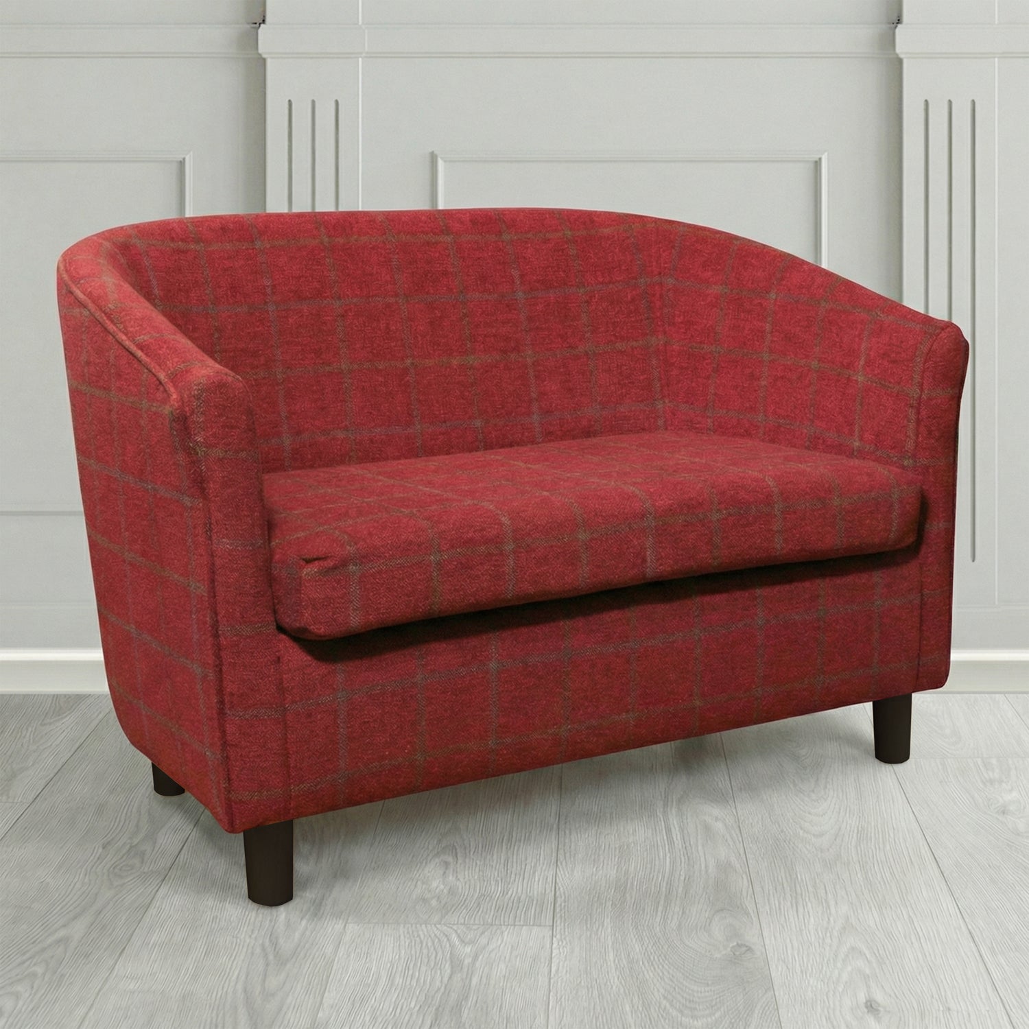 Tuscany 2 Seater Tub Sofa in Cristina Marrone Lana Check Tartan Crib 5 Fabric