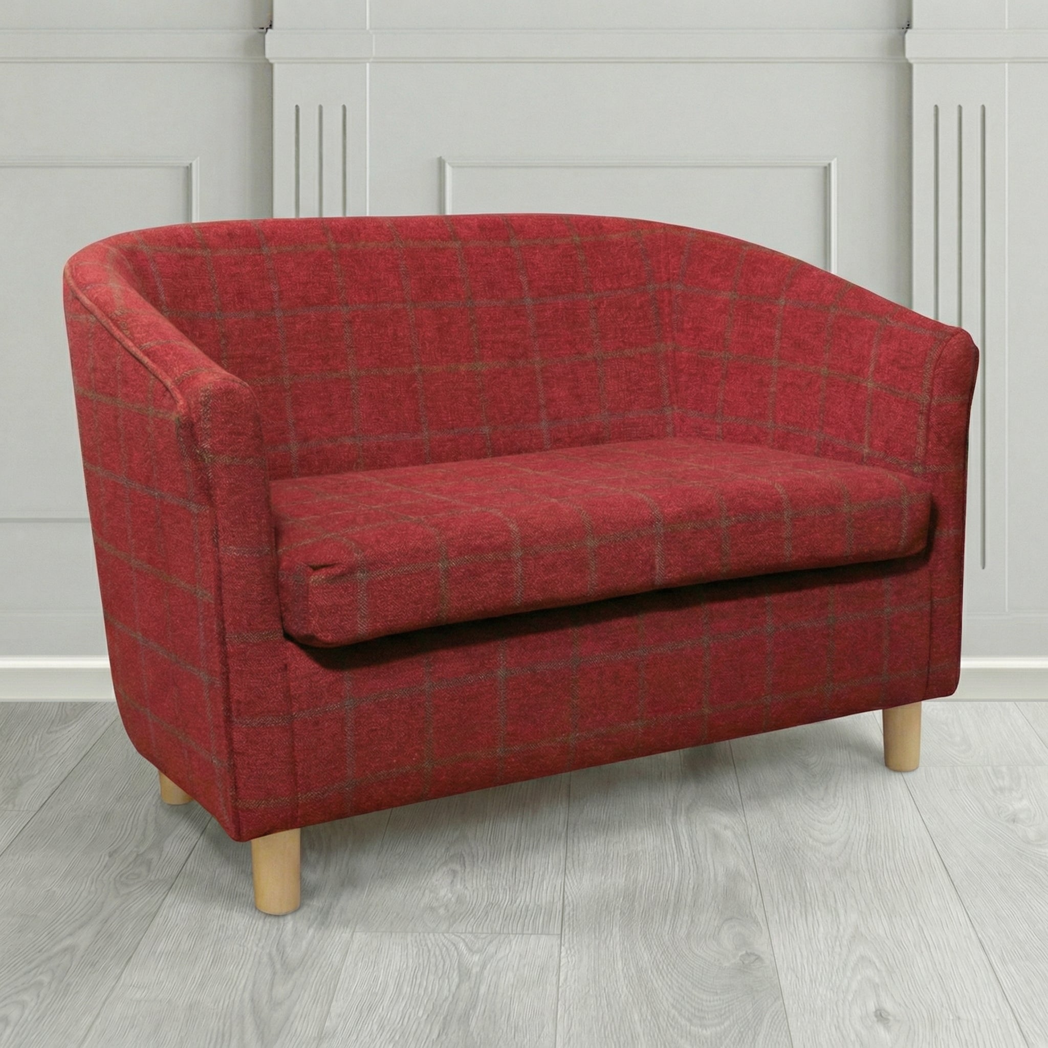 Tuscany 2 Seater Tub Sofa in Cristina Marrone Lana Check Tartan Crib 5 Fabric