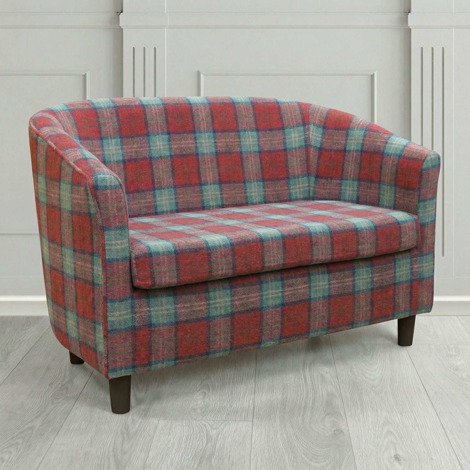 Tuscany 2 Seater Tub Sofa in Cristina Marrone Lana Tartan Crib 5 Fabric