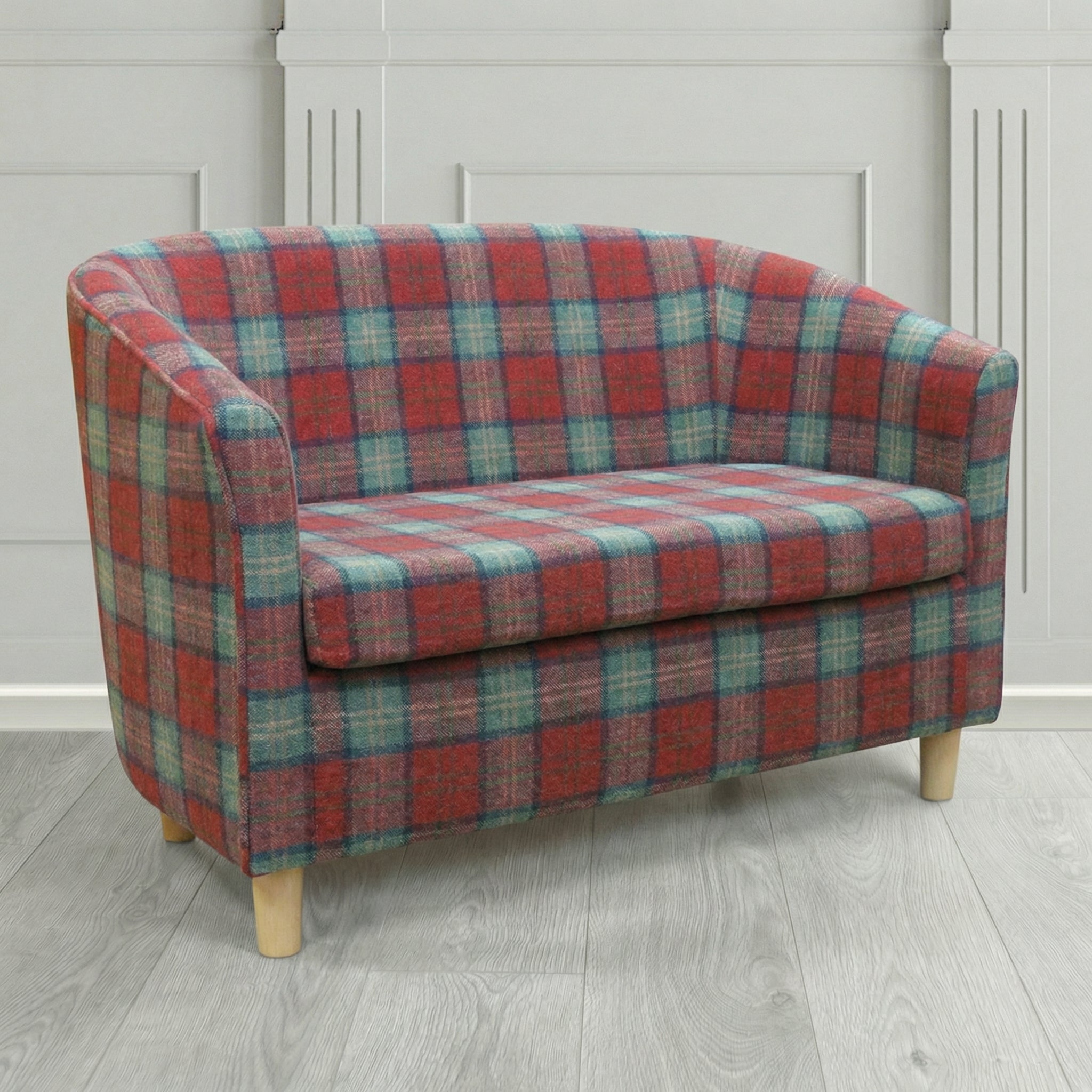 Tuscany 2 Seater Tub Sofa in Cristina Marrone Lana Tartan Crib 5 Fabric