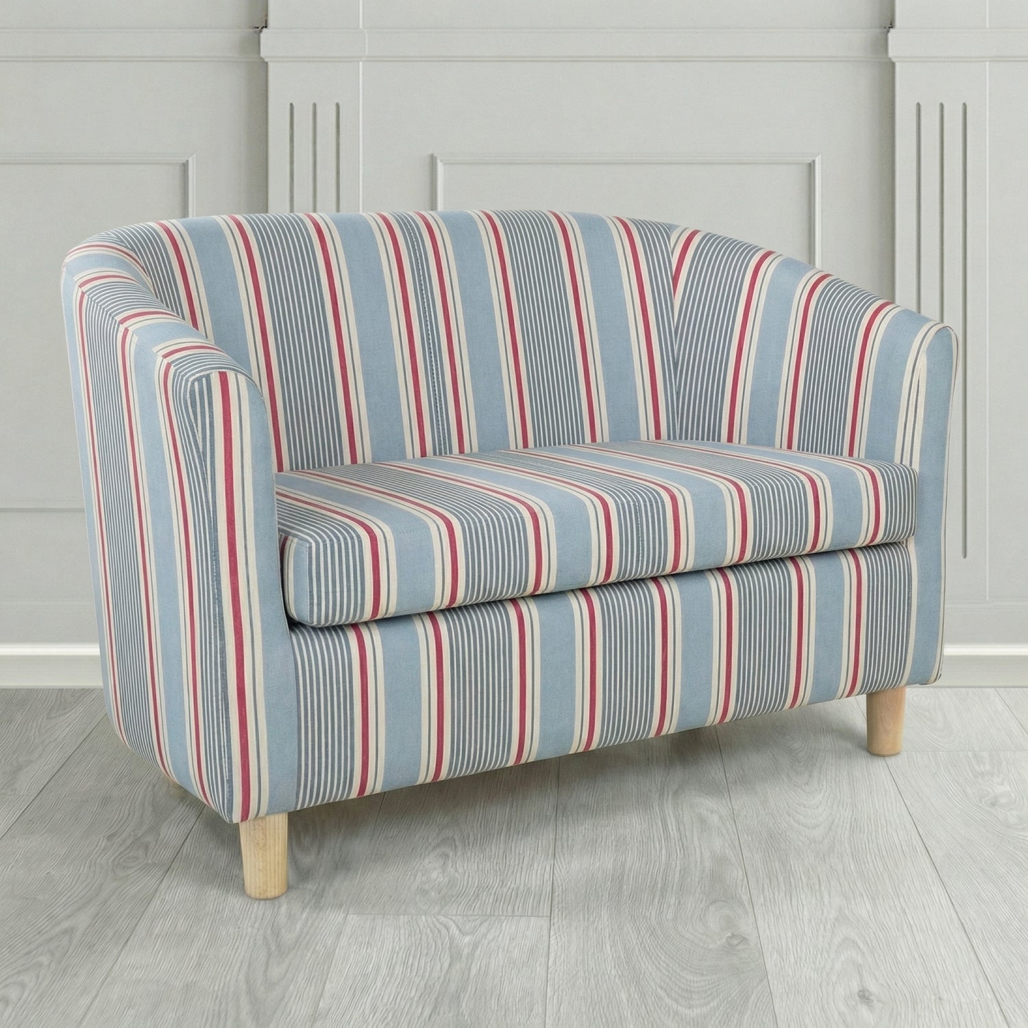 Tuscany 2 Seater Tub Sofa in Clarke and Clarke Sail Stripe Fabric