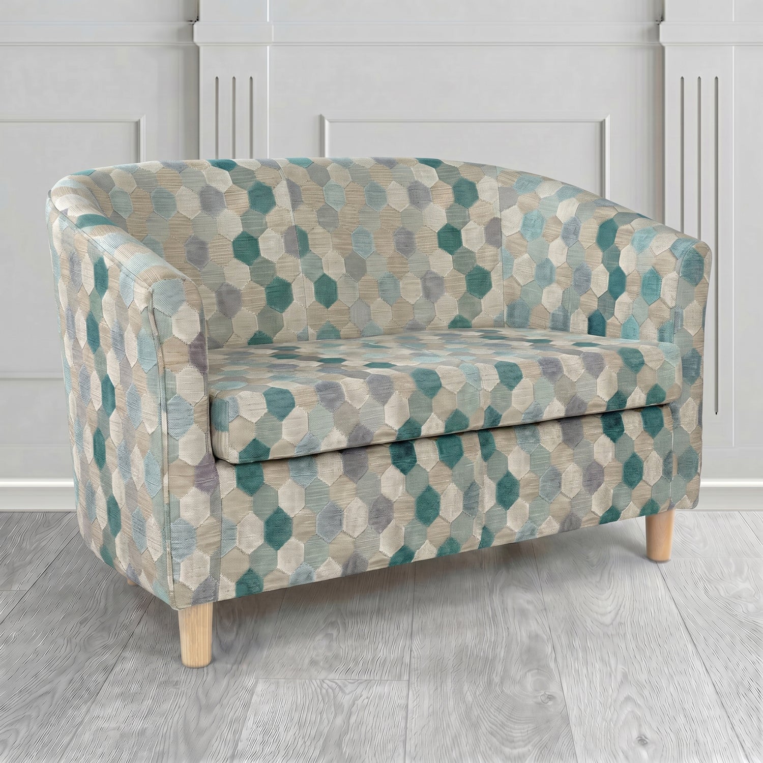 Tuscany 2 Seater Tub Sofa in Cristina Marrone Extravaganza Honeycomb Velvet Pattern Fabric