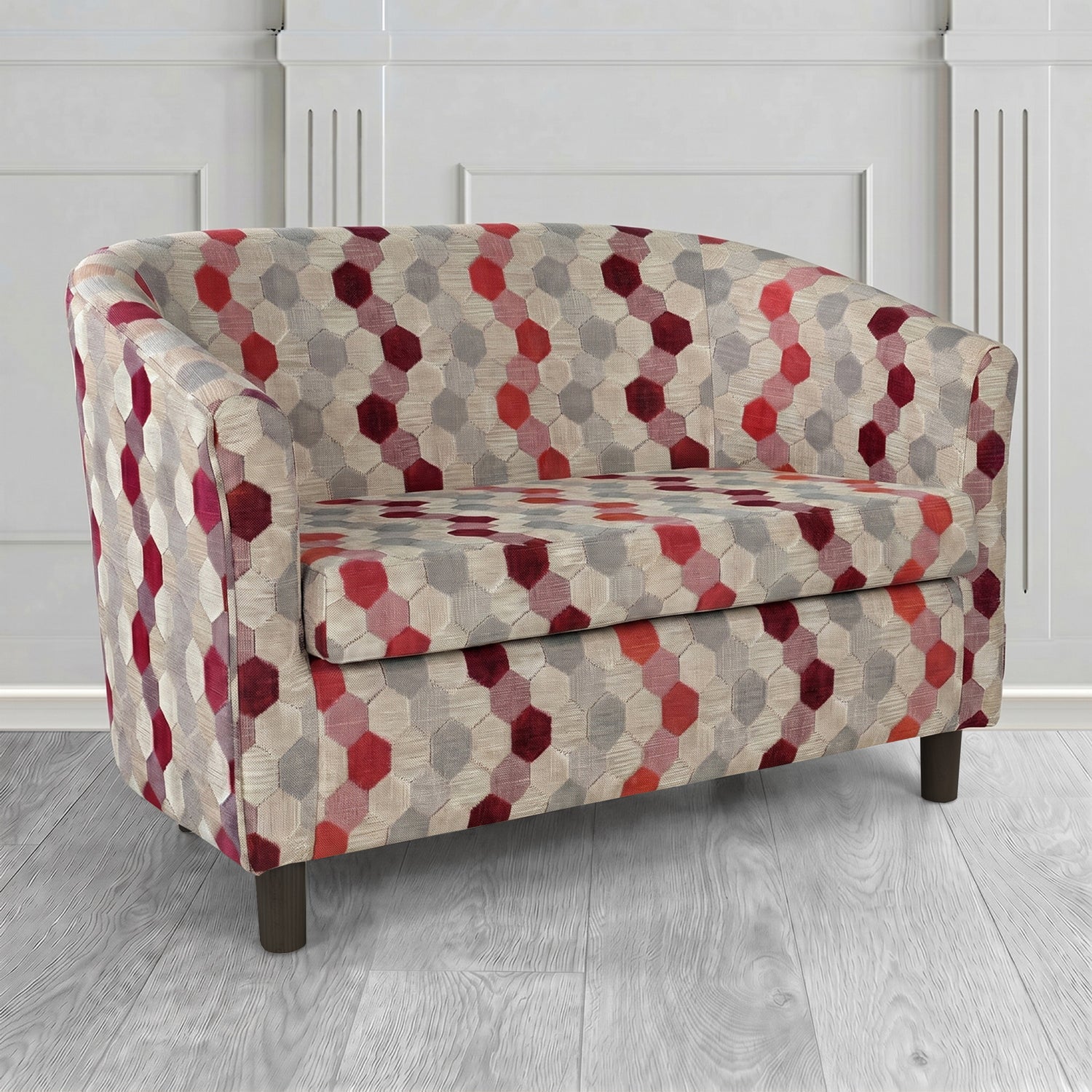 Tuscany 2 Seater Tub Sofa in Cristina Marrone Extravaganza Honeycomb Velvet Pattern Fabric