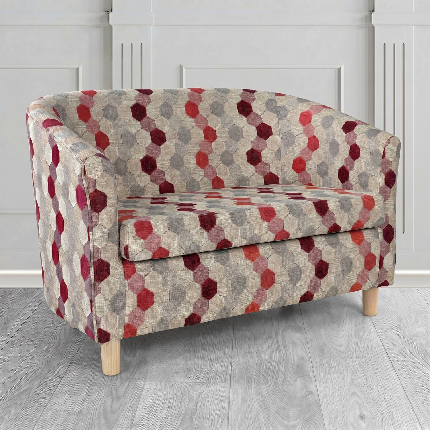 Tuscany 2 Seater Tub Sofa in Cristina Marrone Extravaganza Honeycomb Velvet Pattern Fabric