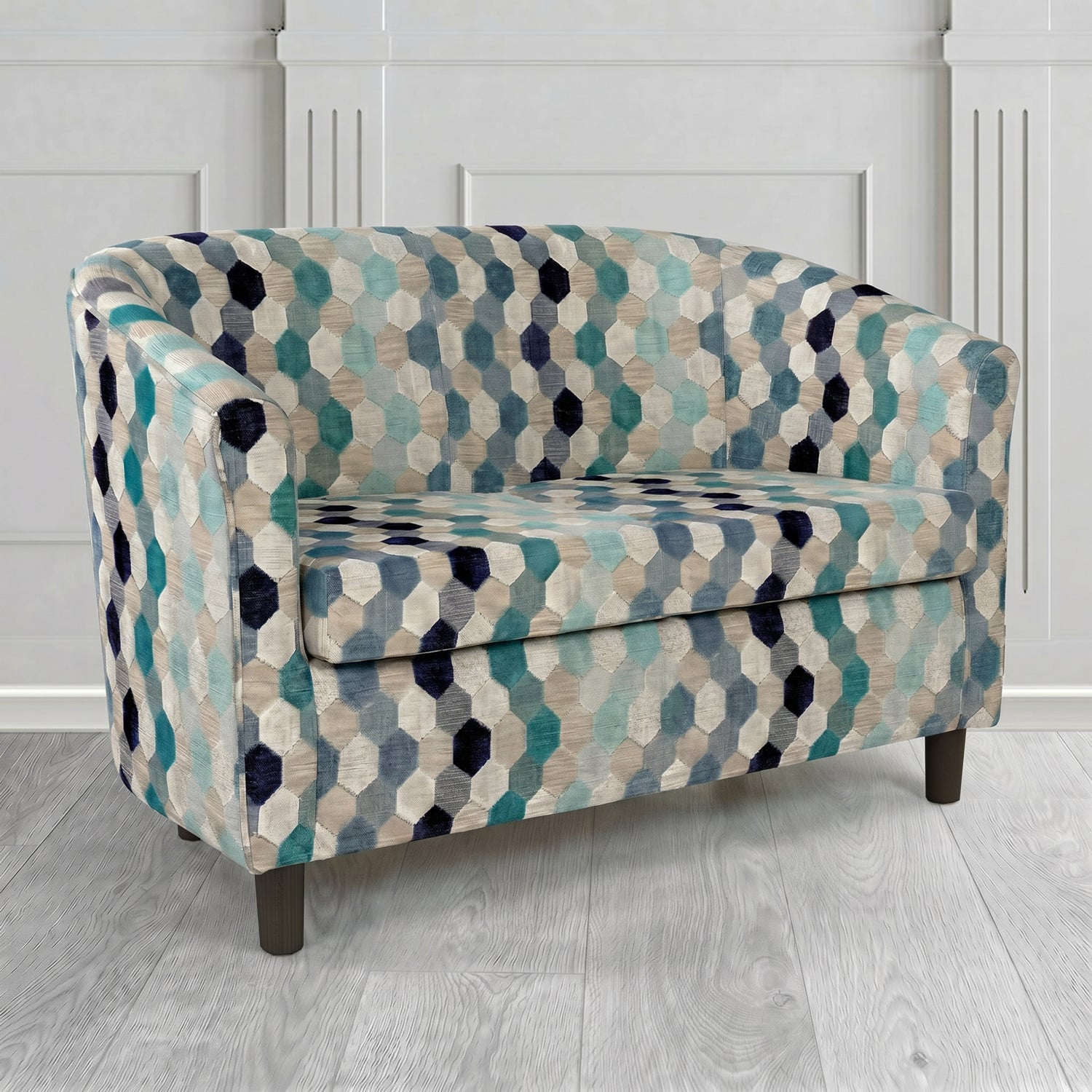Tuscany 2 Seater Tub Sofa in Cristina Marrone Extravaganza Honeycomb Velvet Pattern Fabric