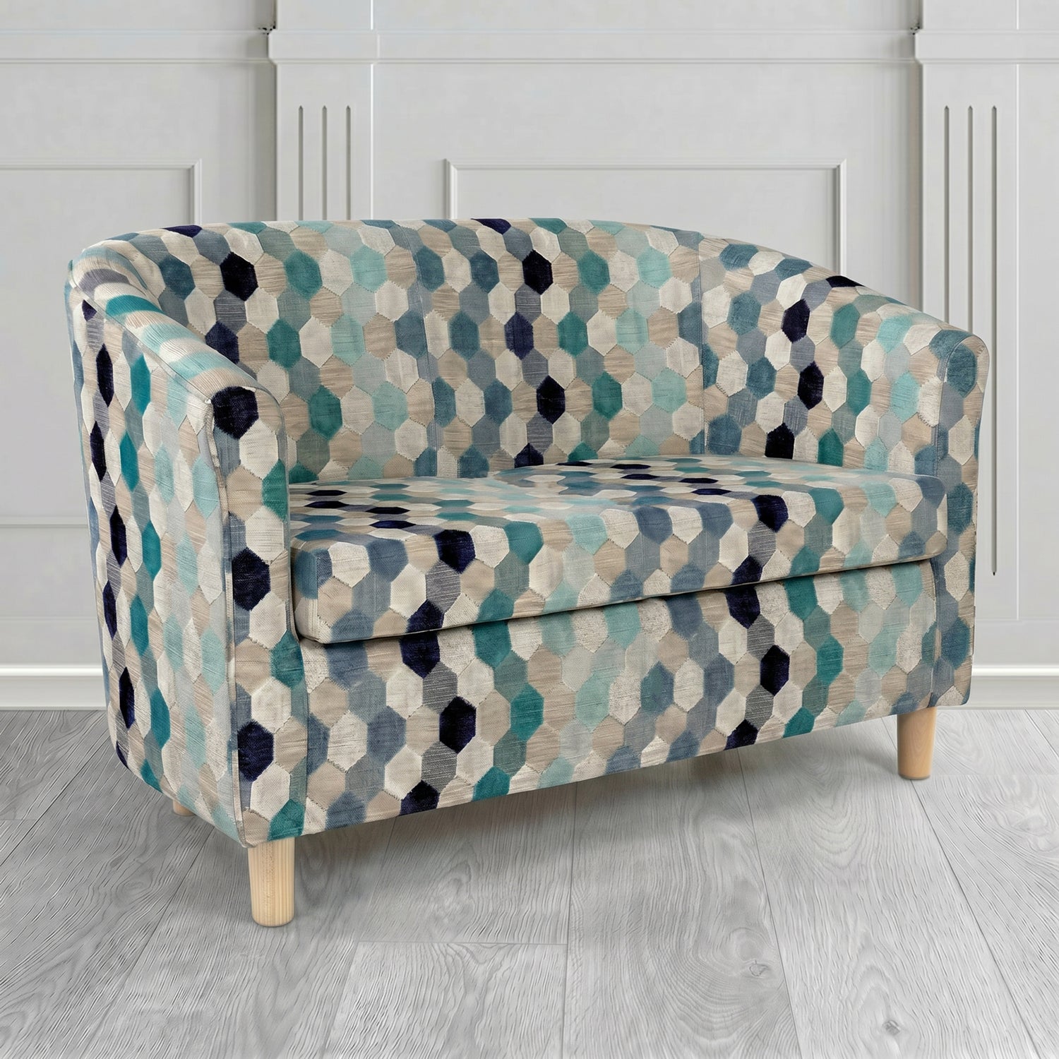 Tuscany 2 Seater Tub Sofa in Cristina Marrone Extravaganza Honeycomb Velvet Pattern Fabric