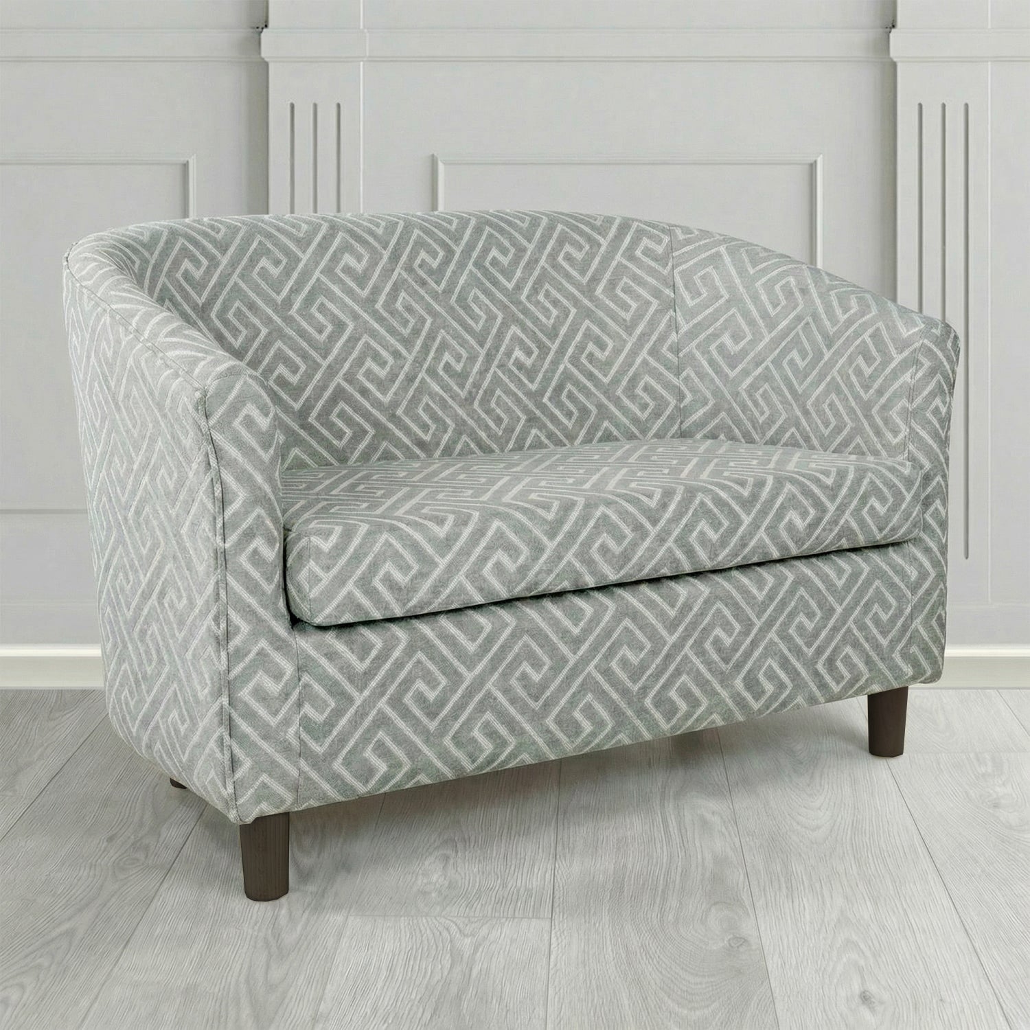 Tuscany 2 Seater Tub Sofa in Cristina Marrone Extravaganza Greek Key Geometric Fabric