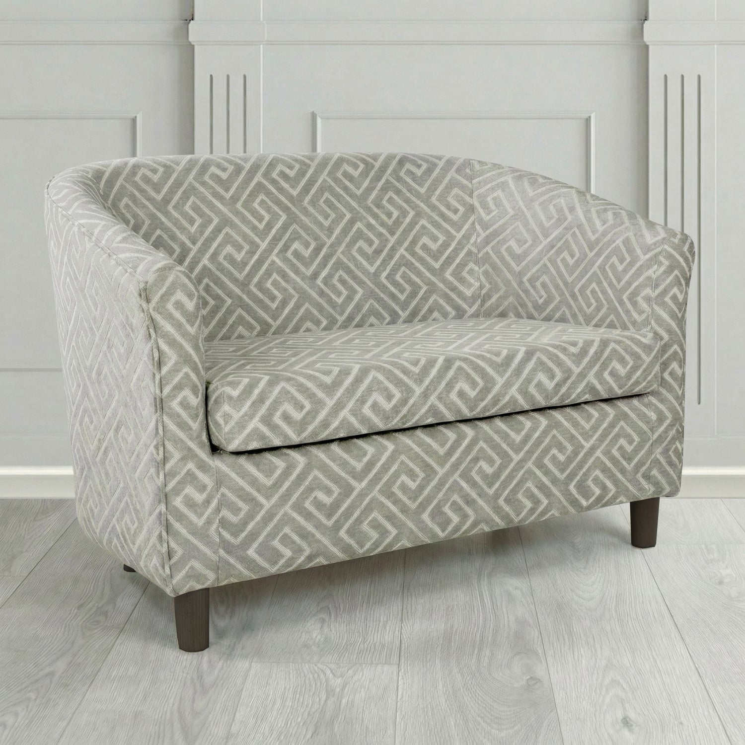 Tuscany 2 Seater Tub Sofa in Cristina Marrone Extravaganza Greek Key Geometric Fabric