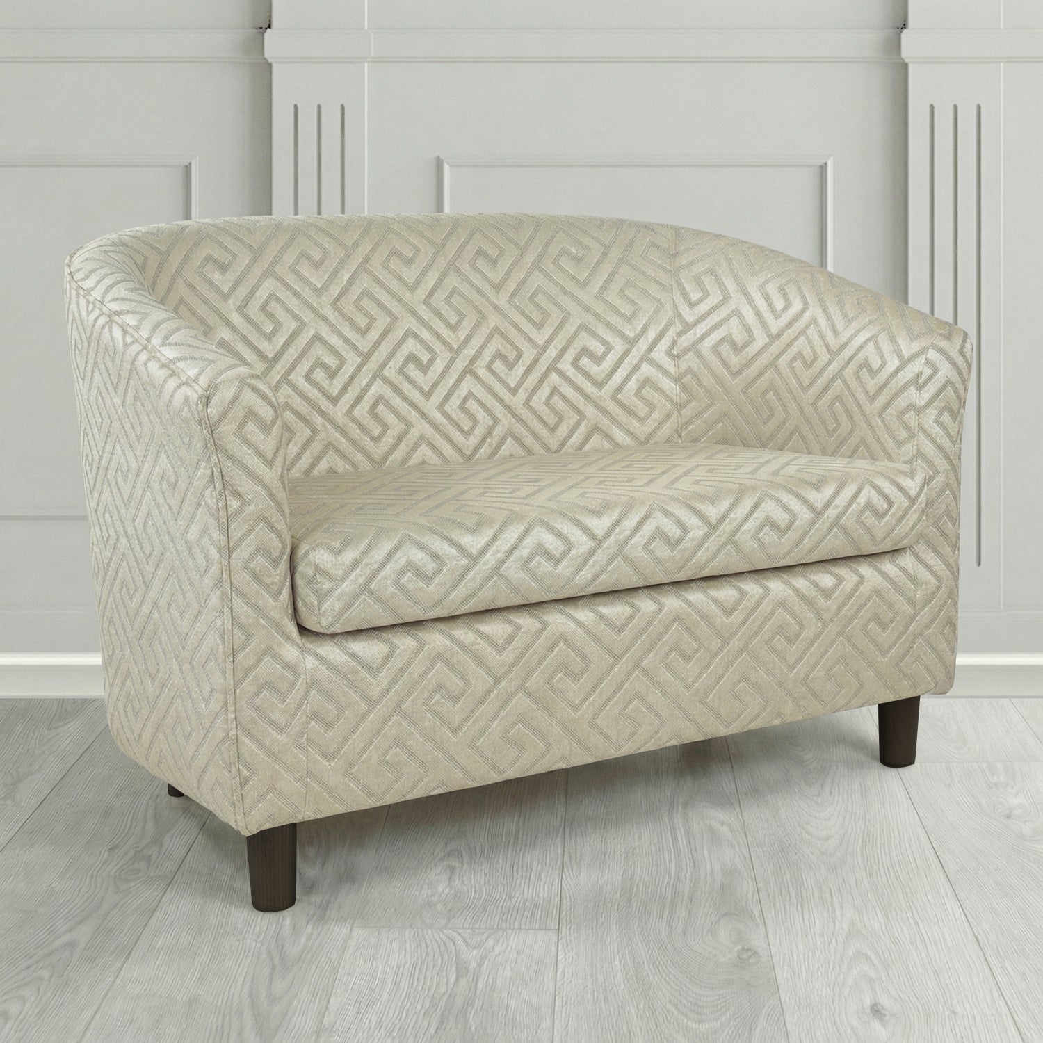 Tuscany 2 Seater Tub Sofa in Cristina Marrone Extravaganza Greek Key Geometric Fabric