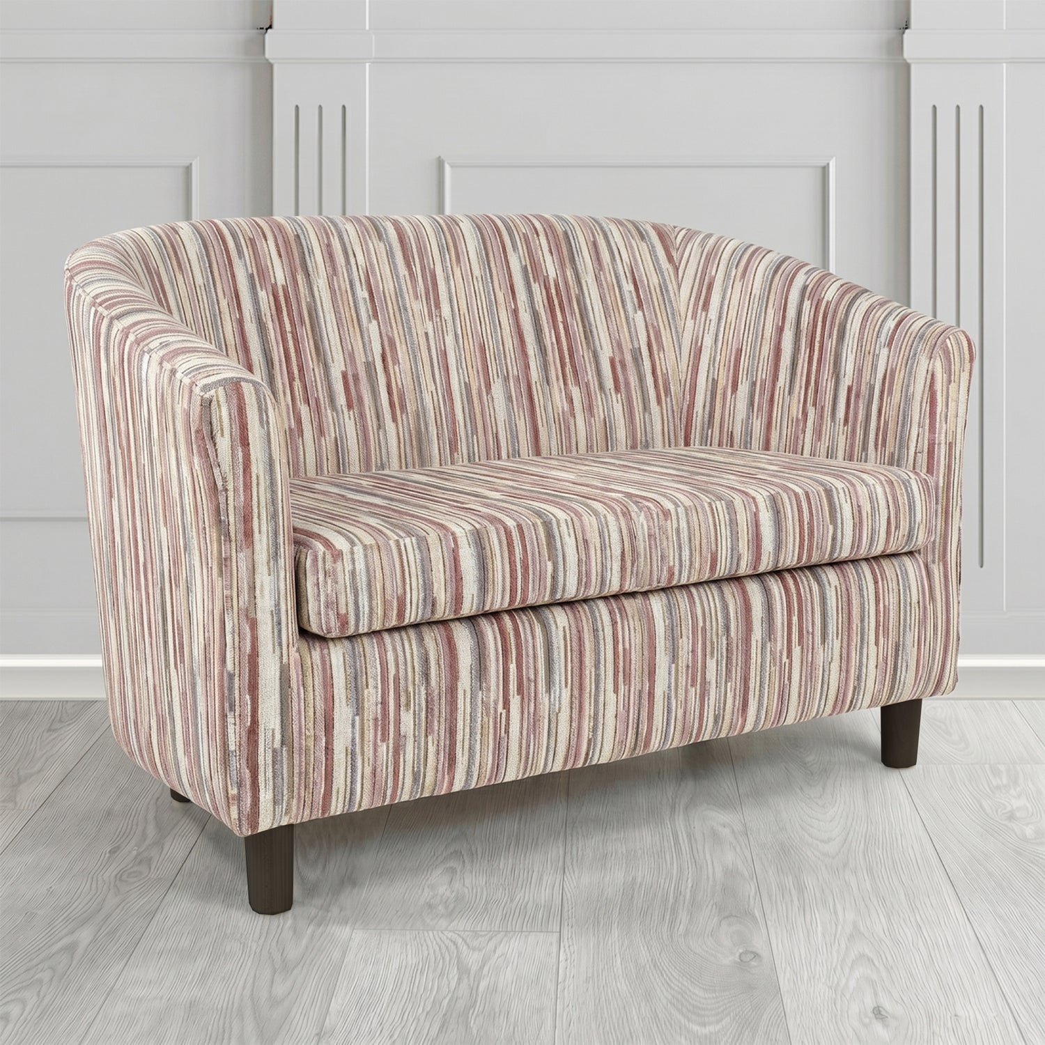 Tuscany 2 Seater Tub Sofa in Cristina Marrone Extravaganza Stripe Fabric