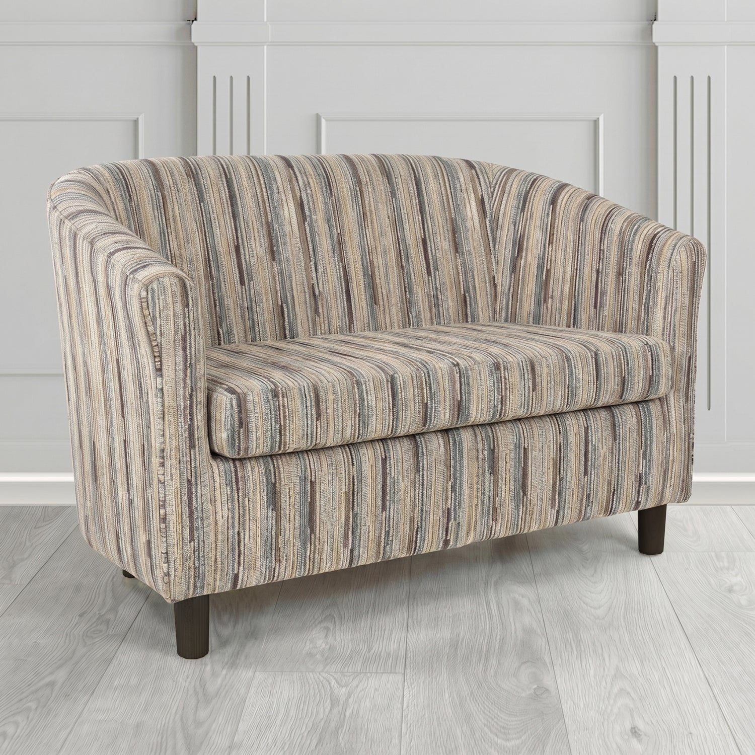 Tuscany 2 Seater Tub Sofa in Cristina Marrone Extravaganza Stripe Fabric
